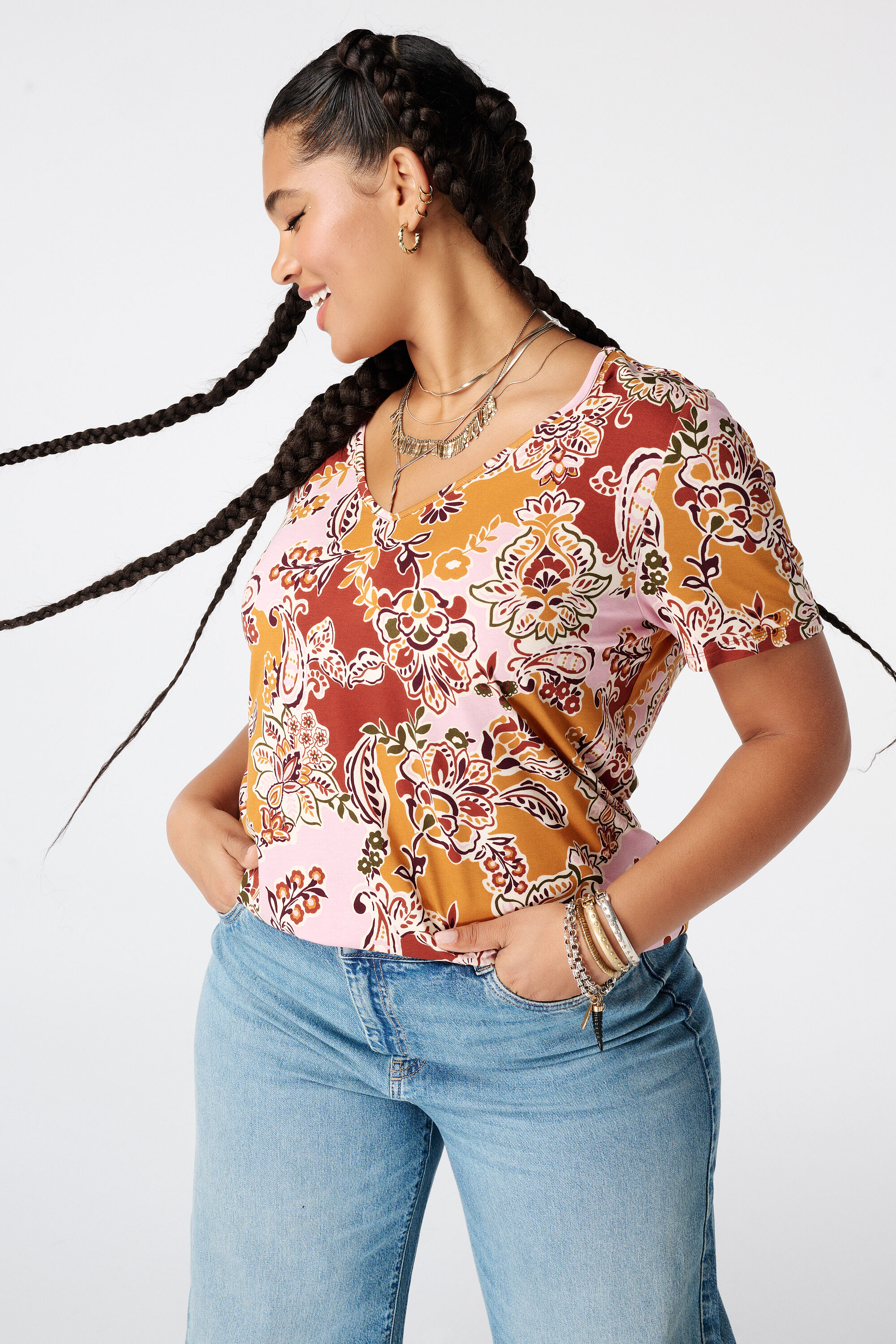 Top met print en V hals