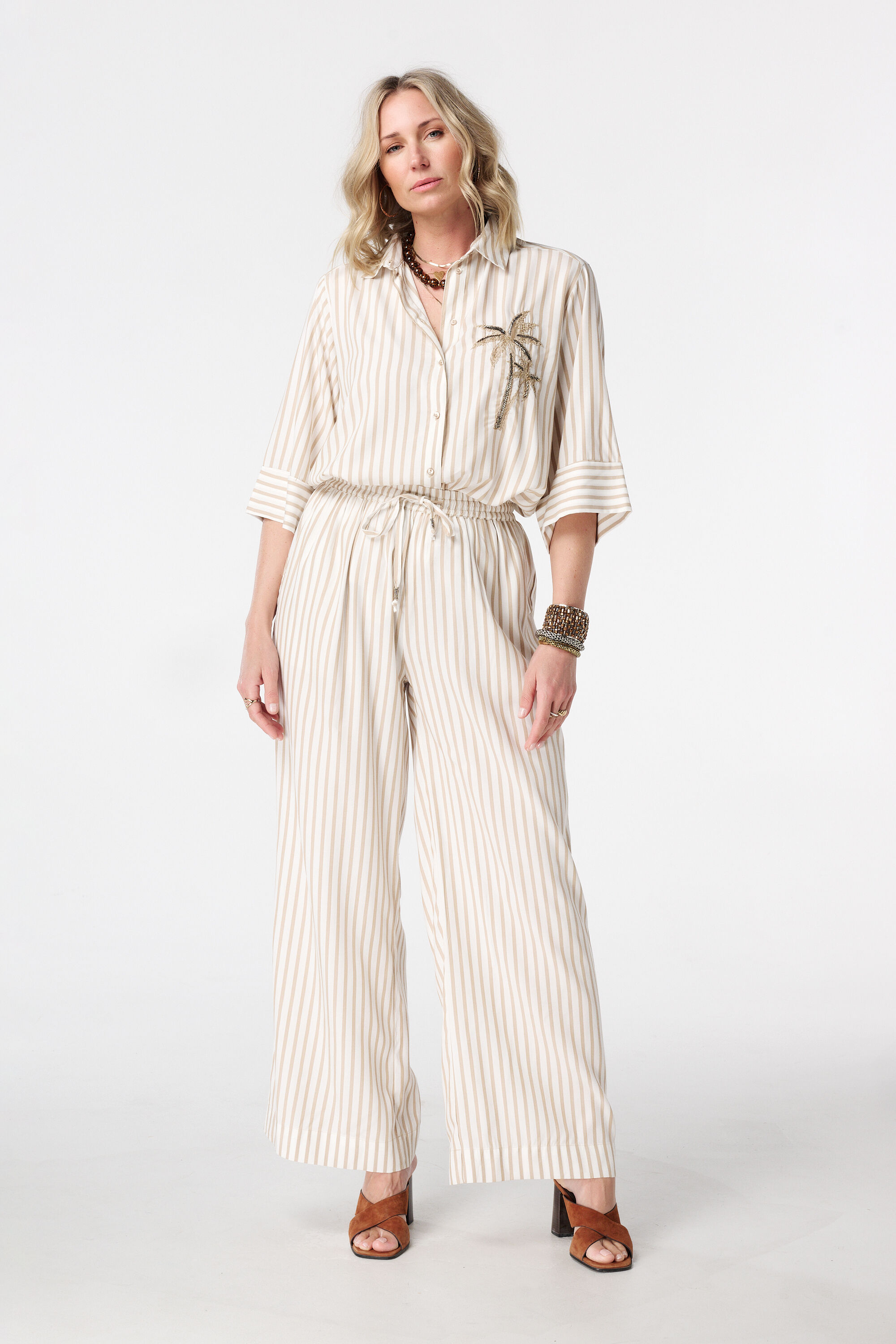 Gestreepte linnen broek