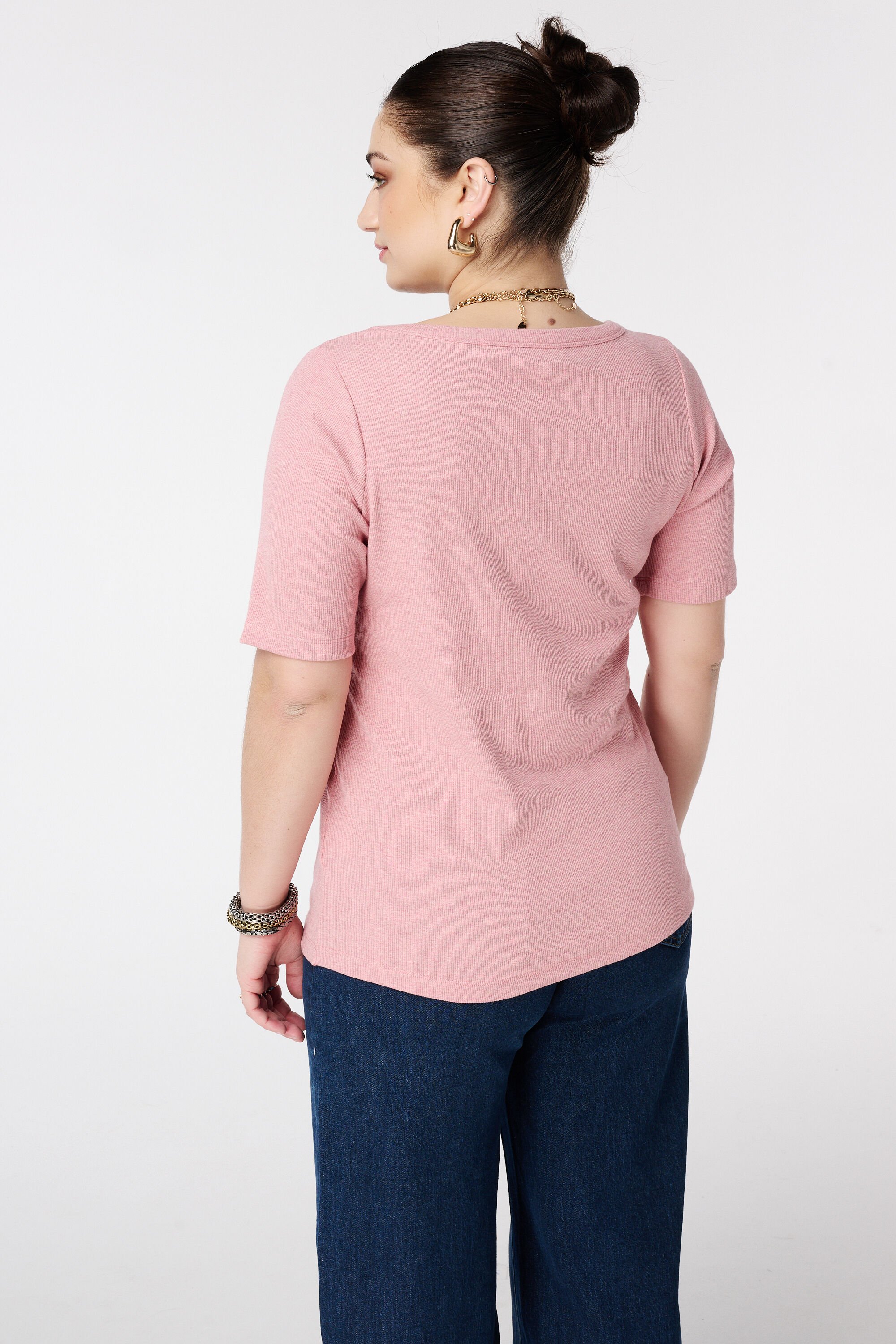 Ribstof top met v-hals image number 3