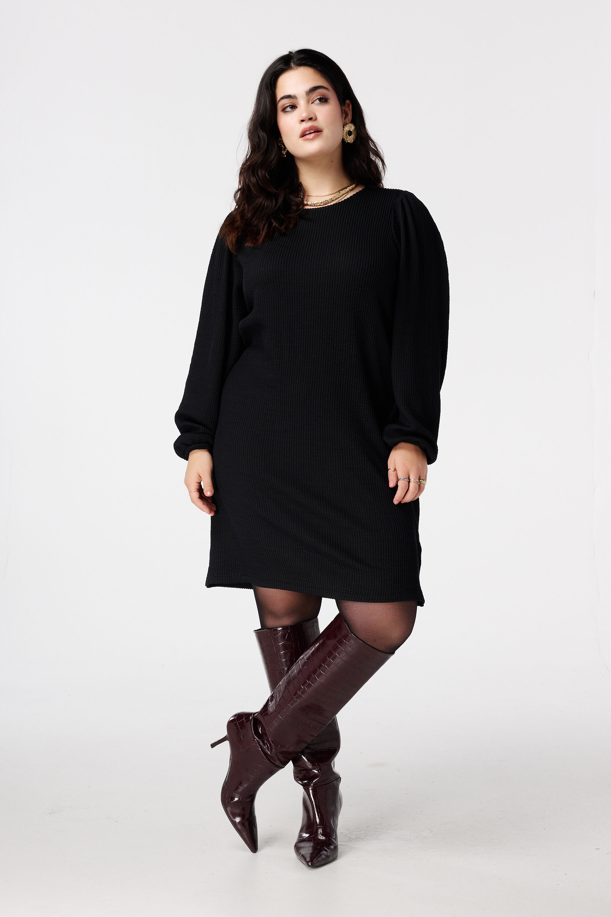 Rechte jurk met pofmouw