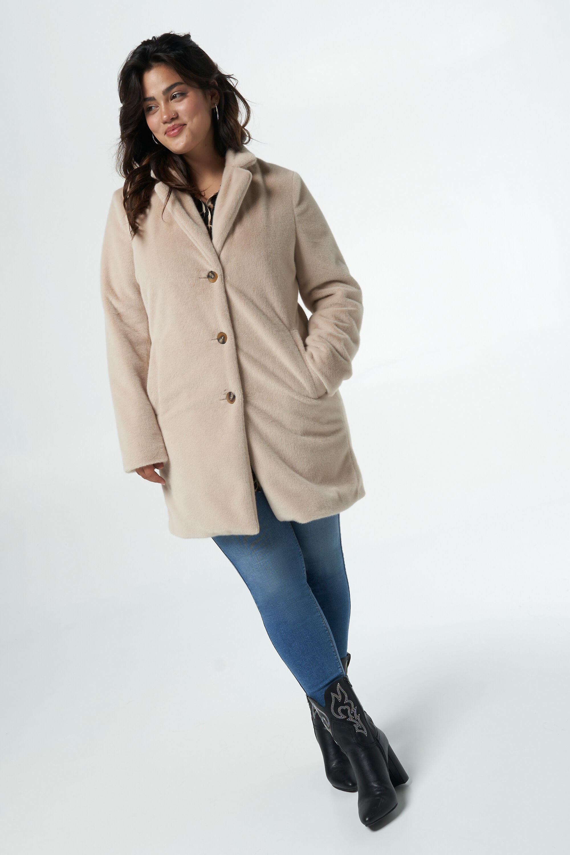 Mantel met imitatiebont image number 5