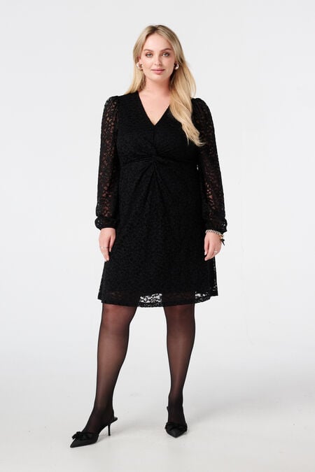 Jurk van kant met knoopdetail Jurk van kant met knoopdetail