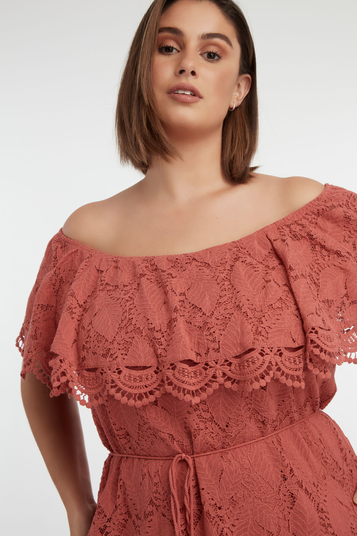 Off-shoulder jurk met kant image number 4