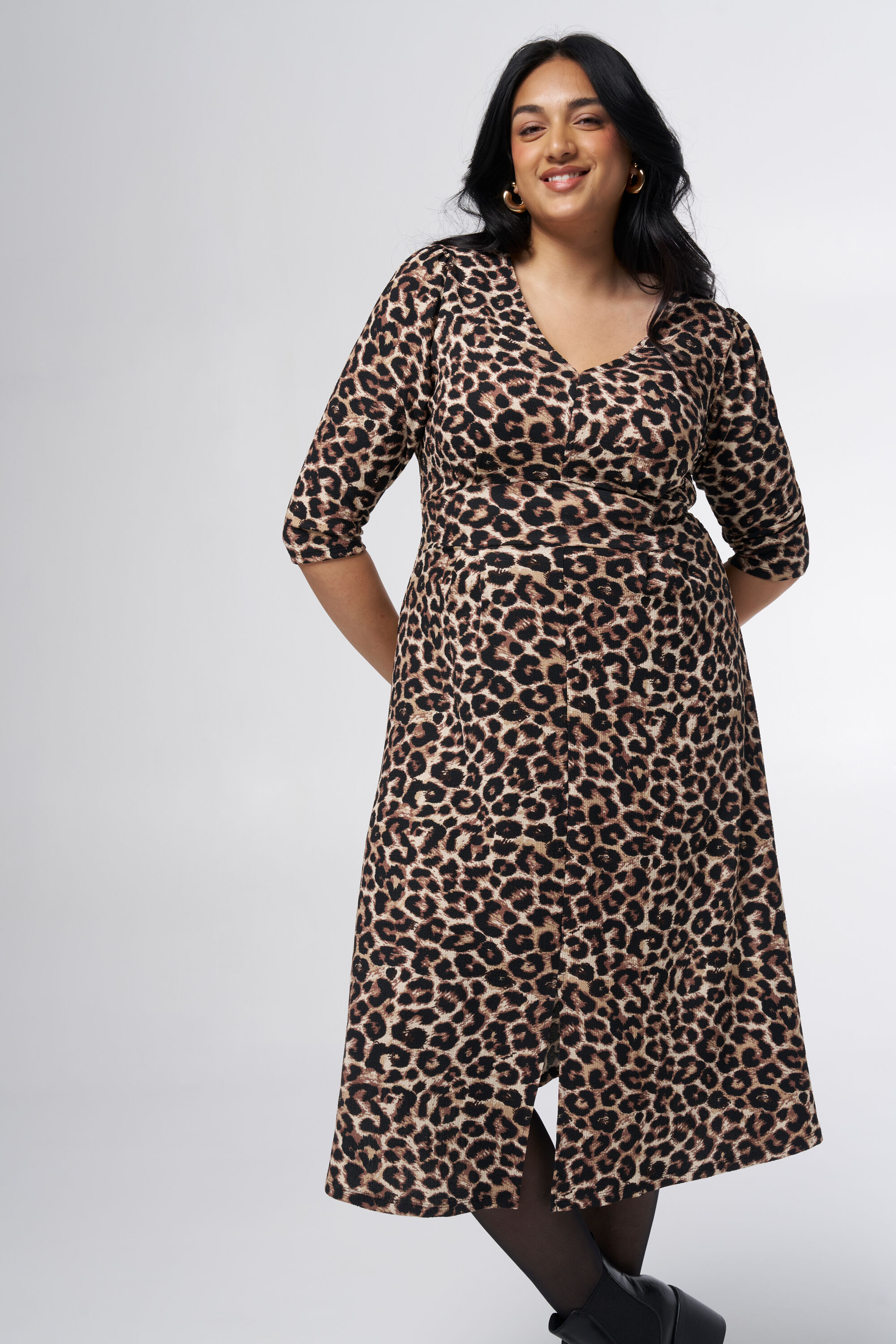 Midi jurk met structuur en print image number 5