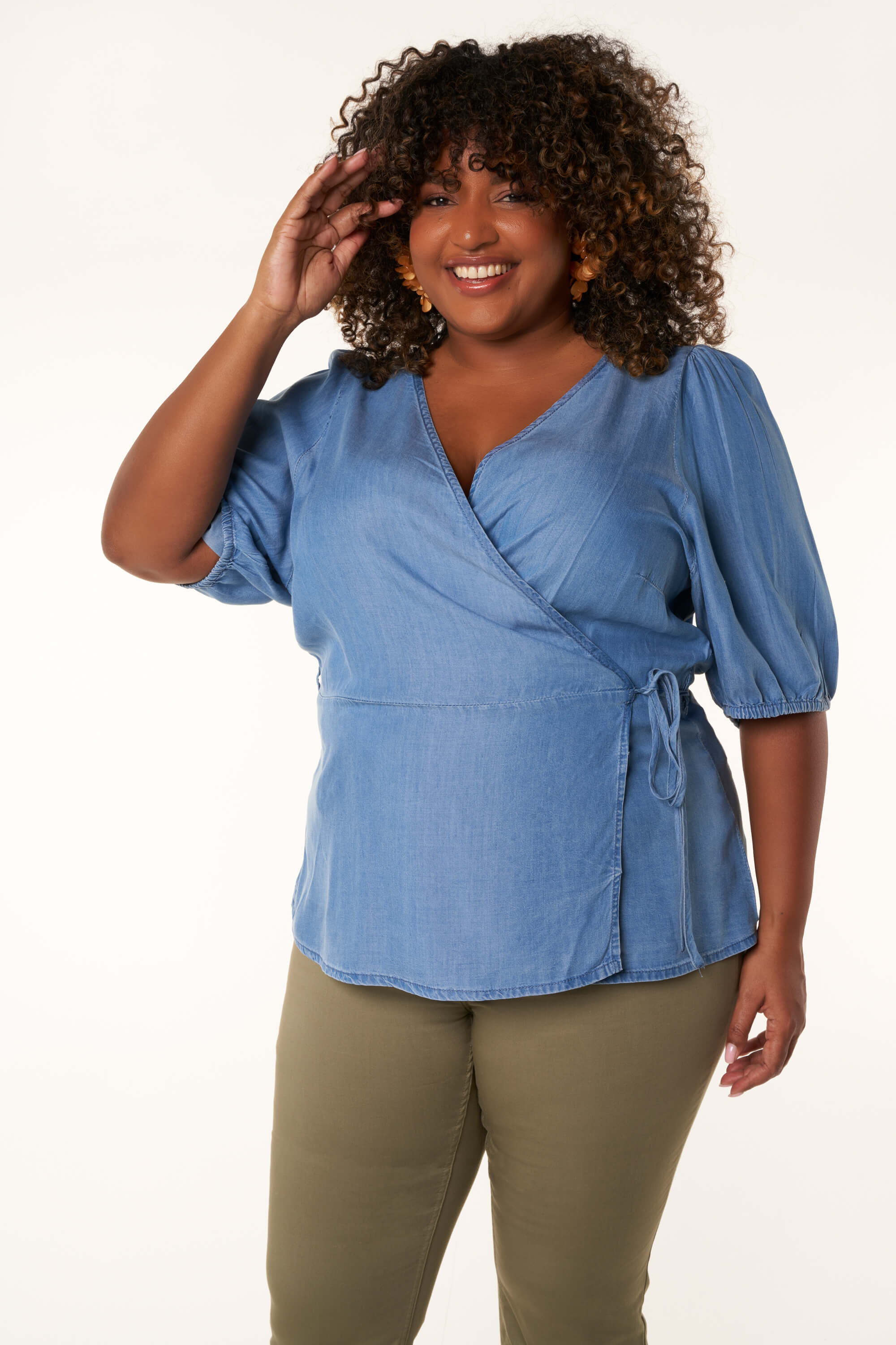 Dames Wrap blouse Stonewash Denim MS Mode