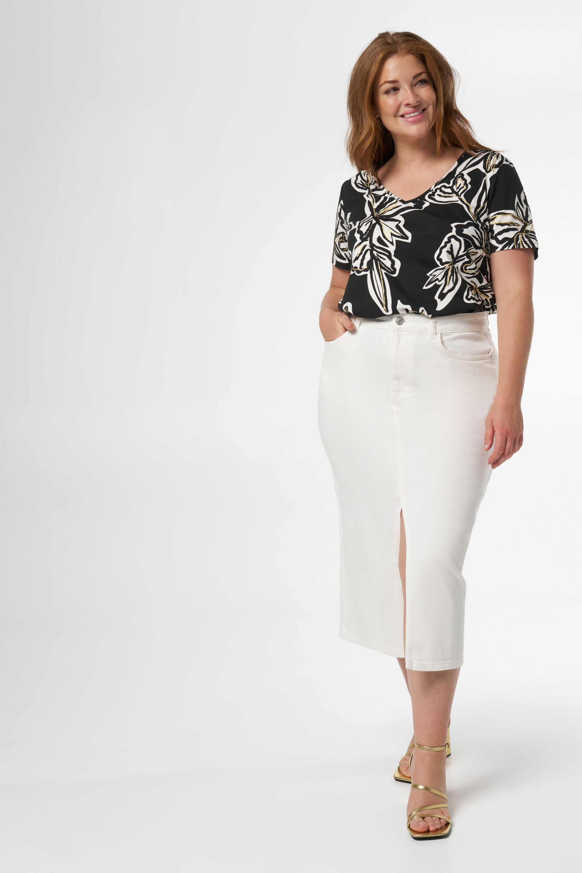 Midi denim rok met split image number 0