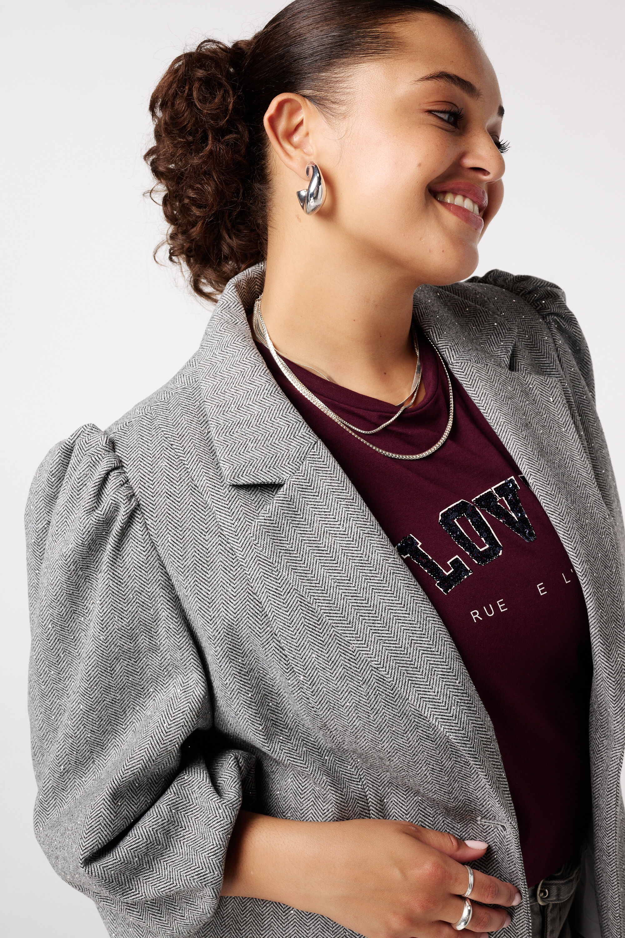 Blazer met lurex en korte pofmouw image number 4