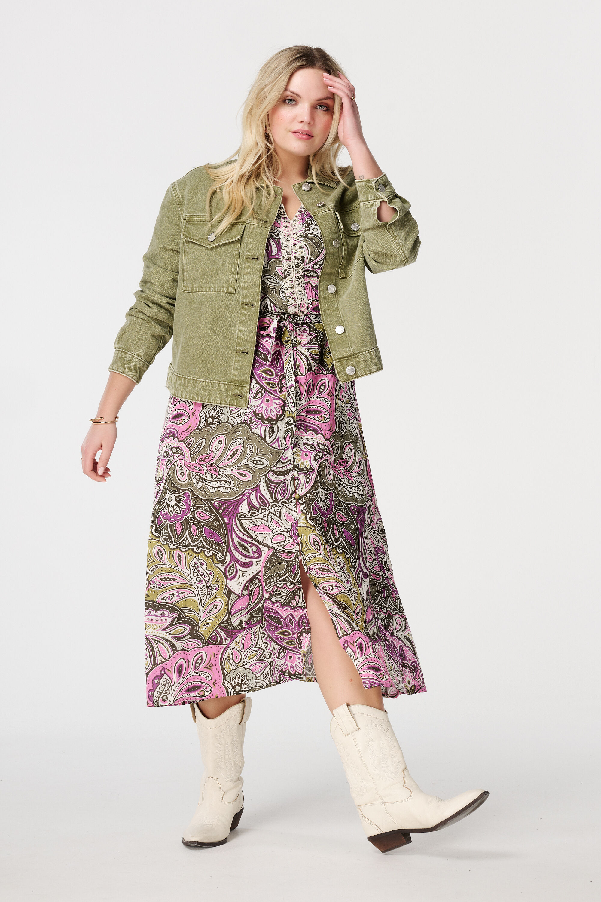 Spijkerjas met groene kleur image number 5