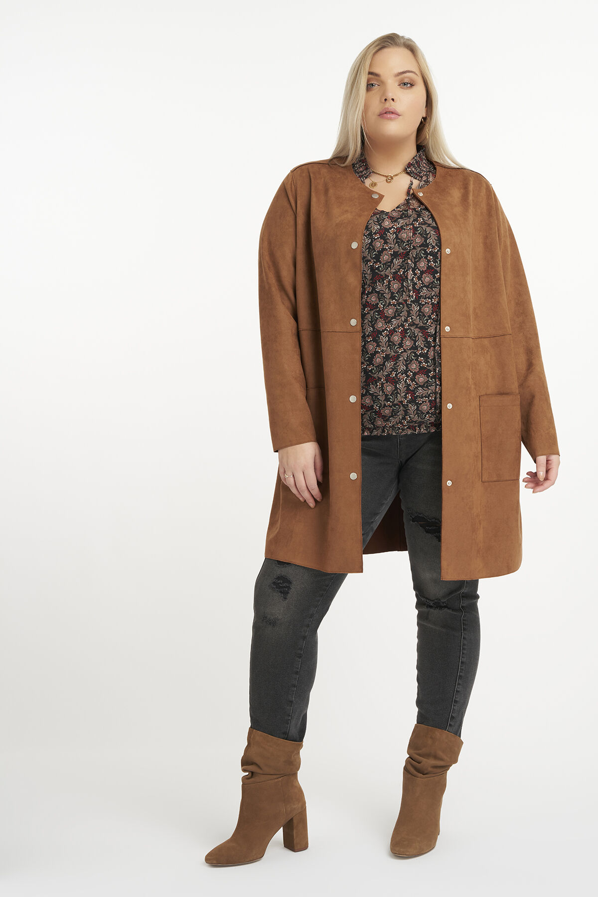 Suedine jas met ronde hals image number 5