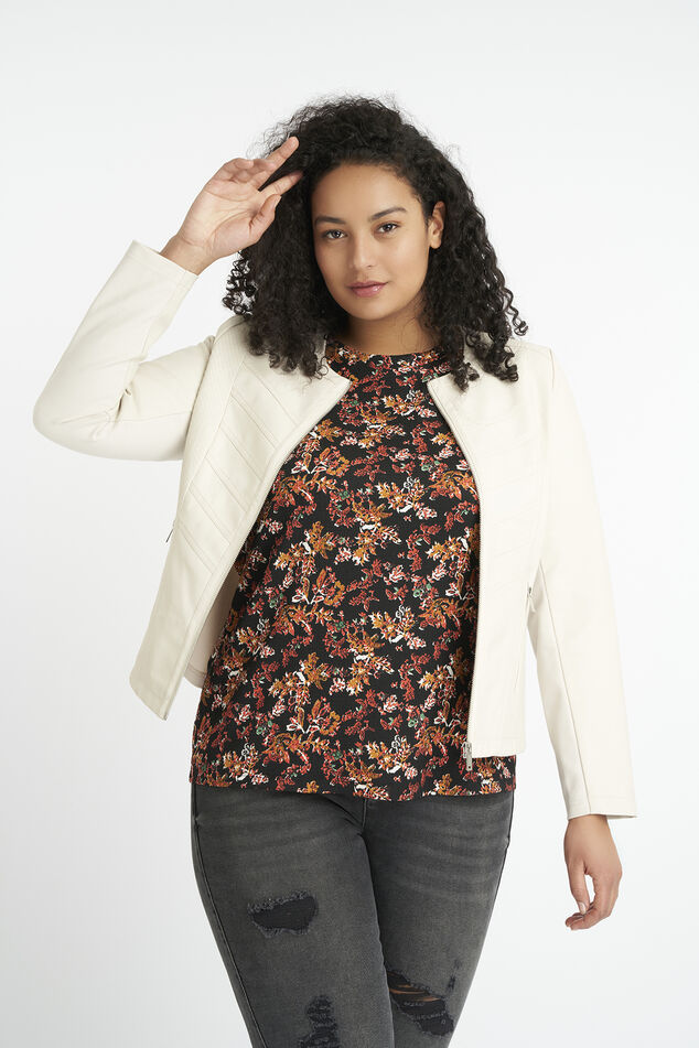 Imitatieleren bikerjack met ronde hals image number 0