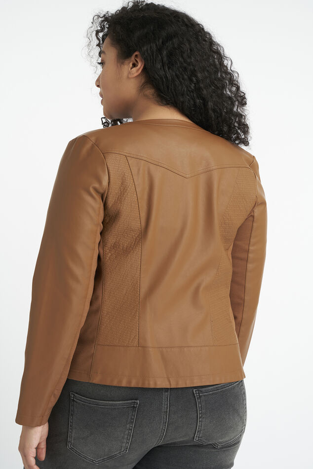 Imitatieleren bikerjack met ronde hals image number 3