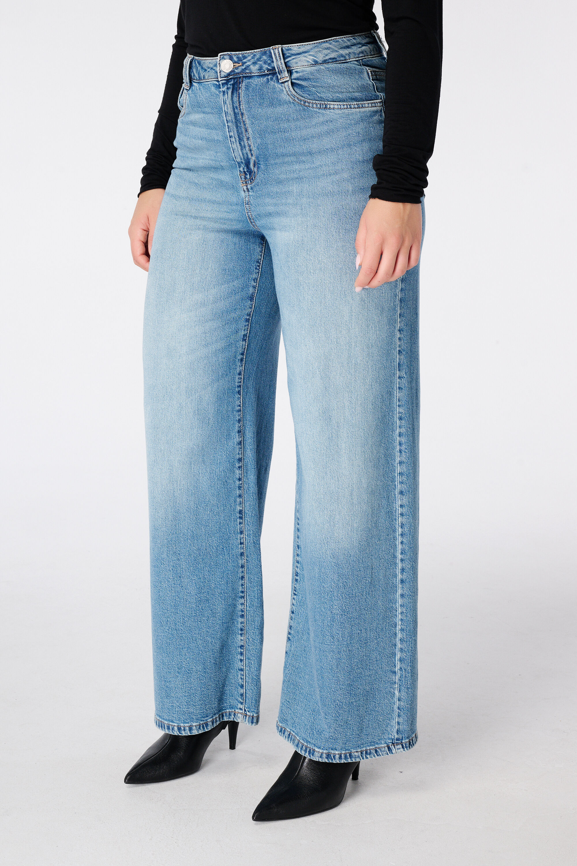 Wide leg jeans met hoge taille image number 5
