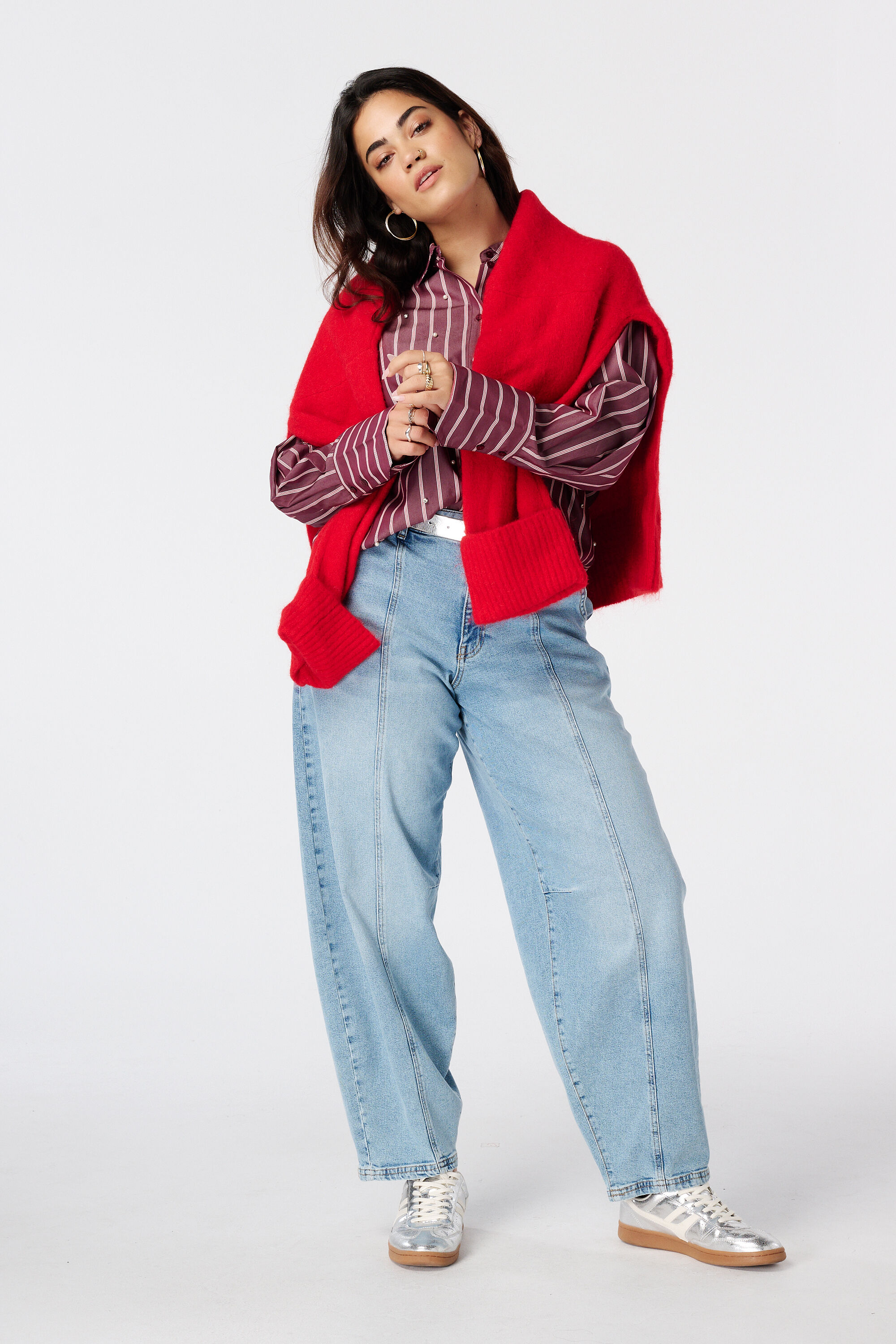 Gestreepte blouse met parels image number 5