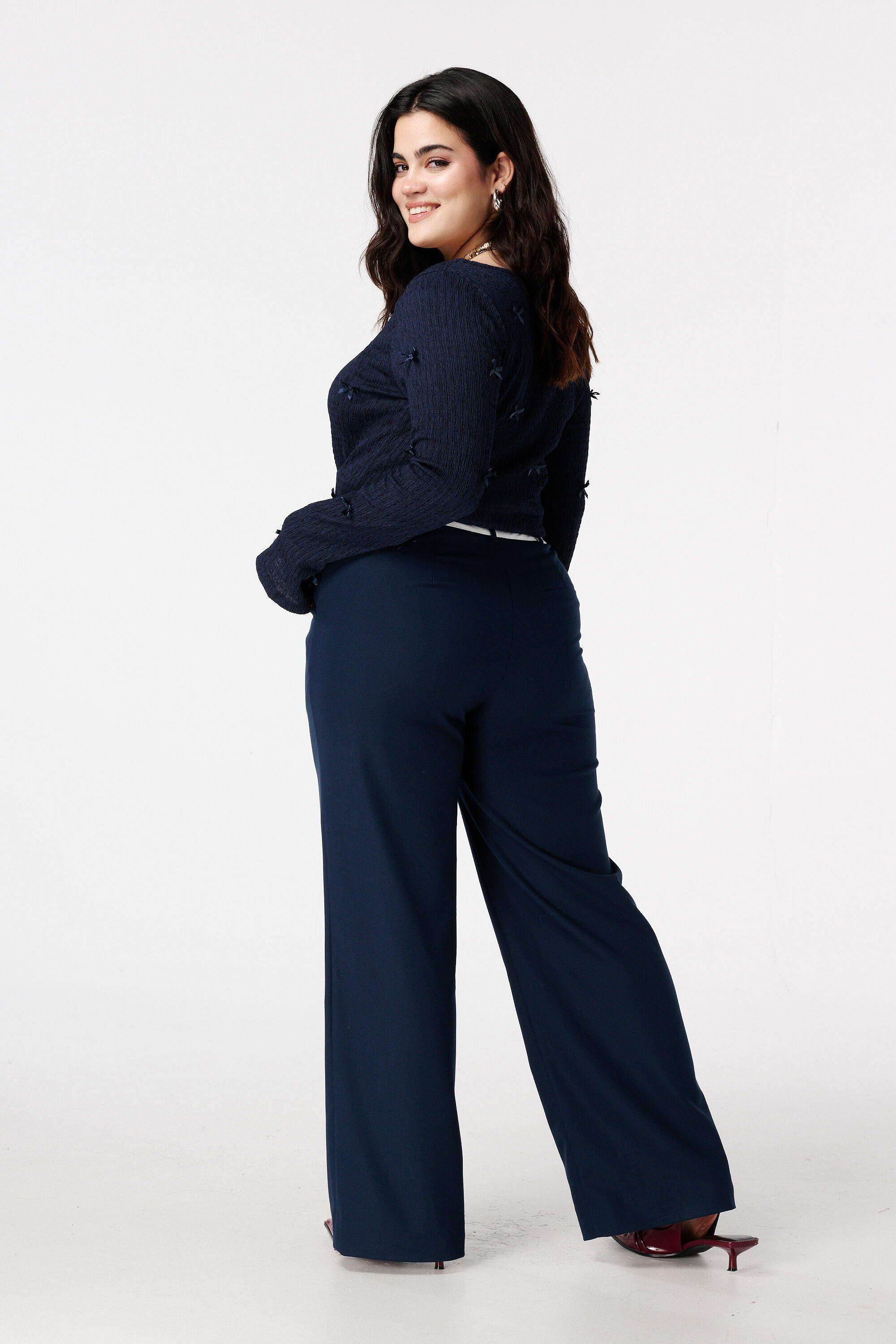 Wide leg broek met contrastdetail image number 3