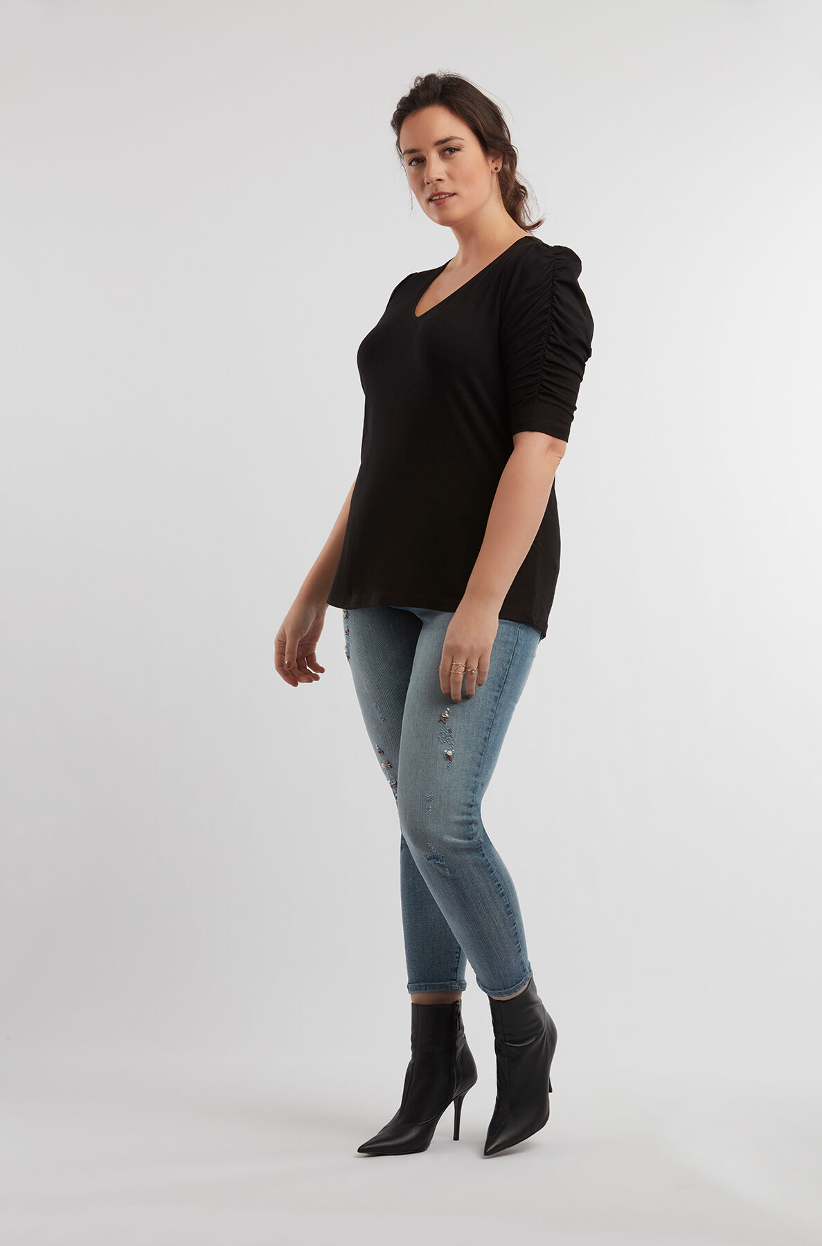 T-shirt met gerimpelde mouwen image number 3