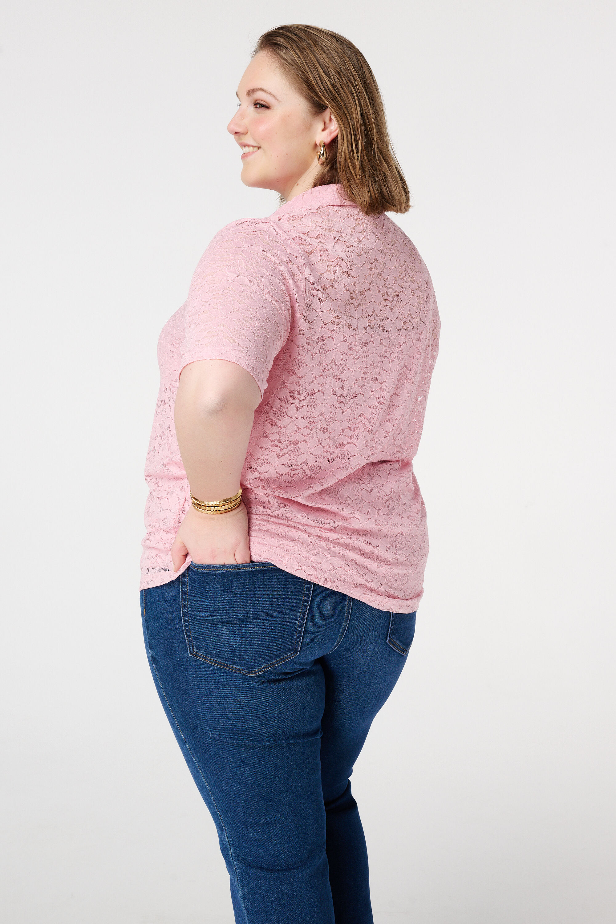 Kanten top met korte mouwen image number 3