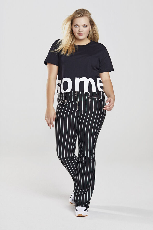 Gestreepte flared broek  image number 0