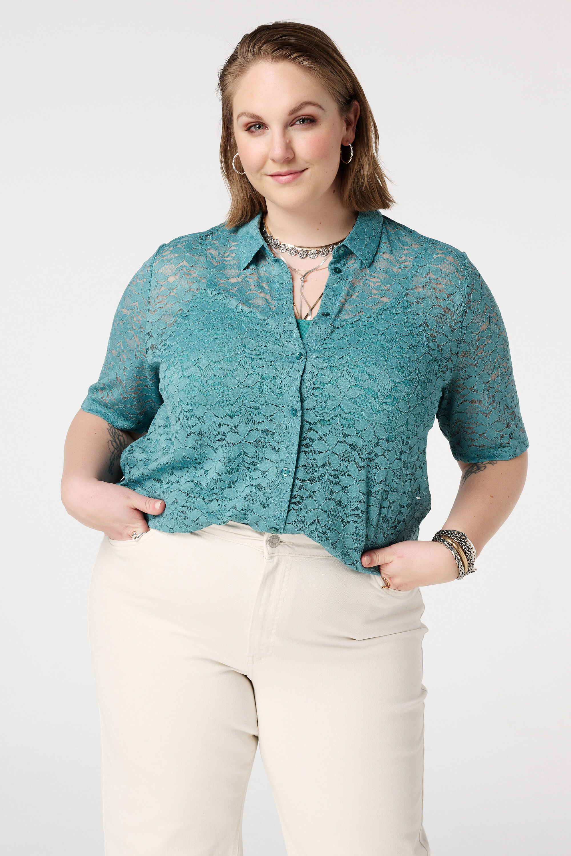 Kanten top met korte mouwen