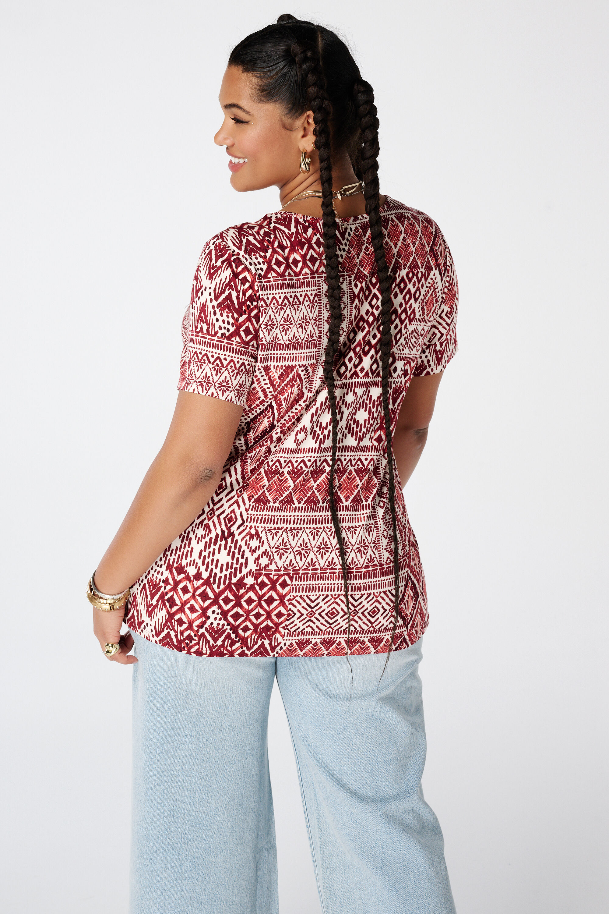Top met print en V hals image number 3