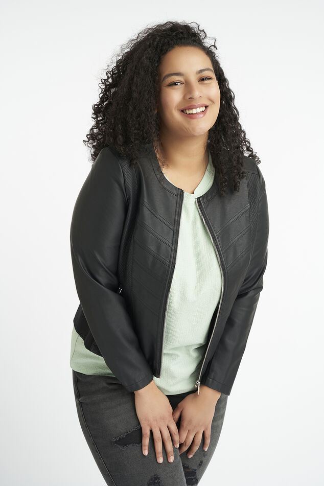 Imitatieleren bikerjack met ronde hals image number 0