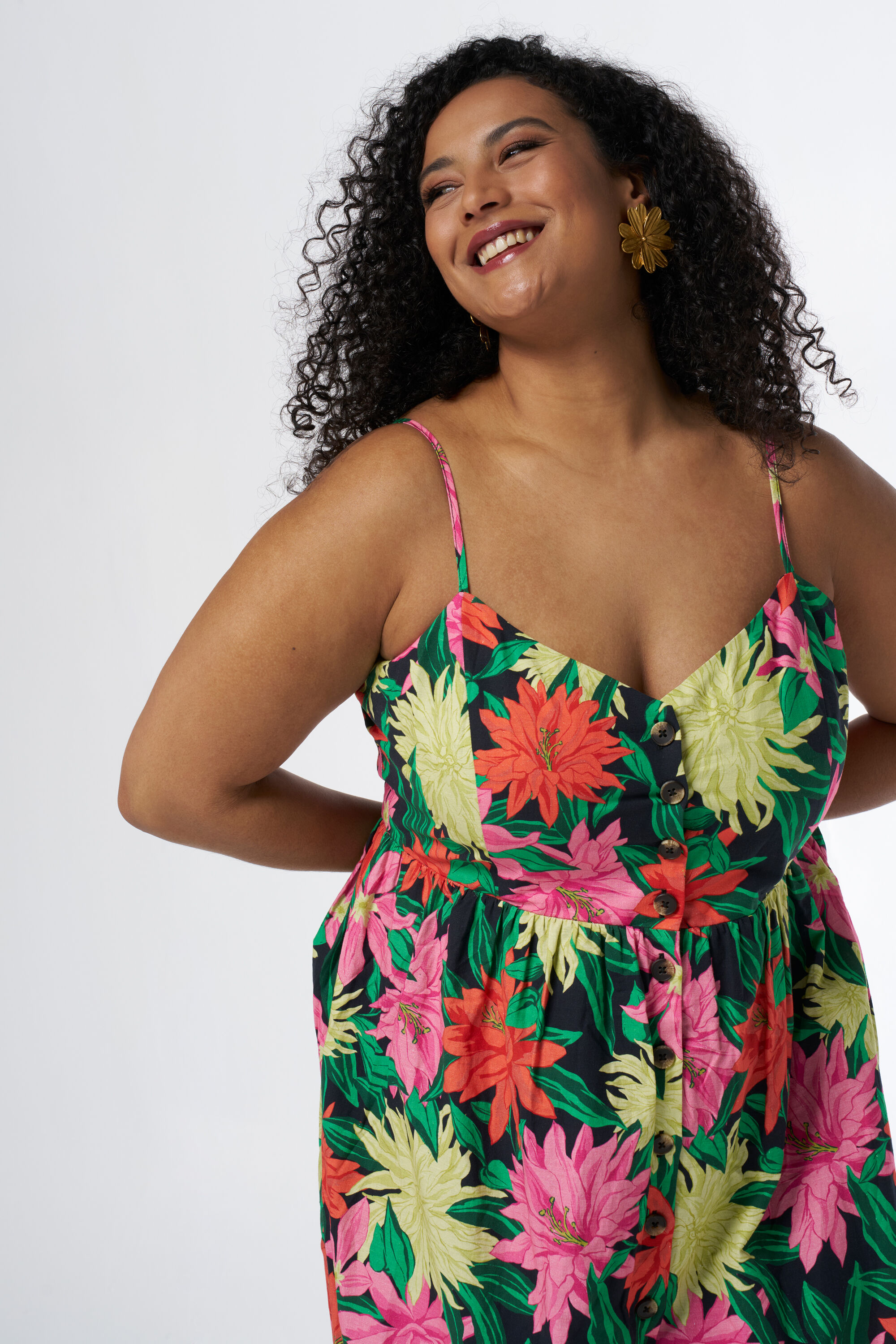 Midi jurk met knopen en print image number 5