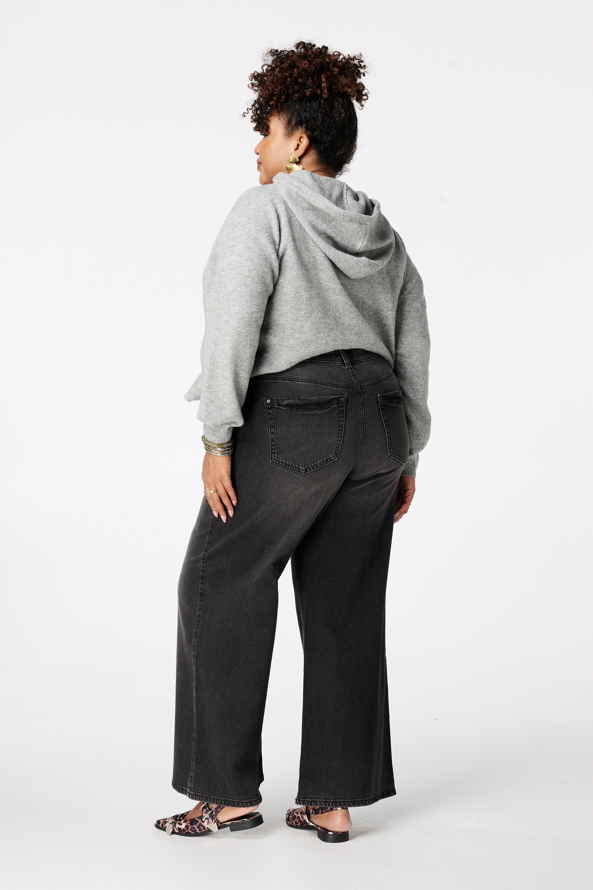 Wide leg jeans met hoge taille image number 3