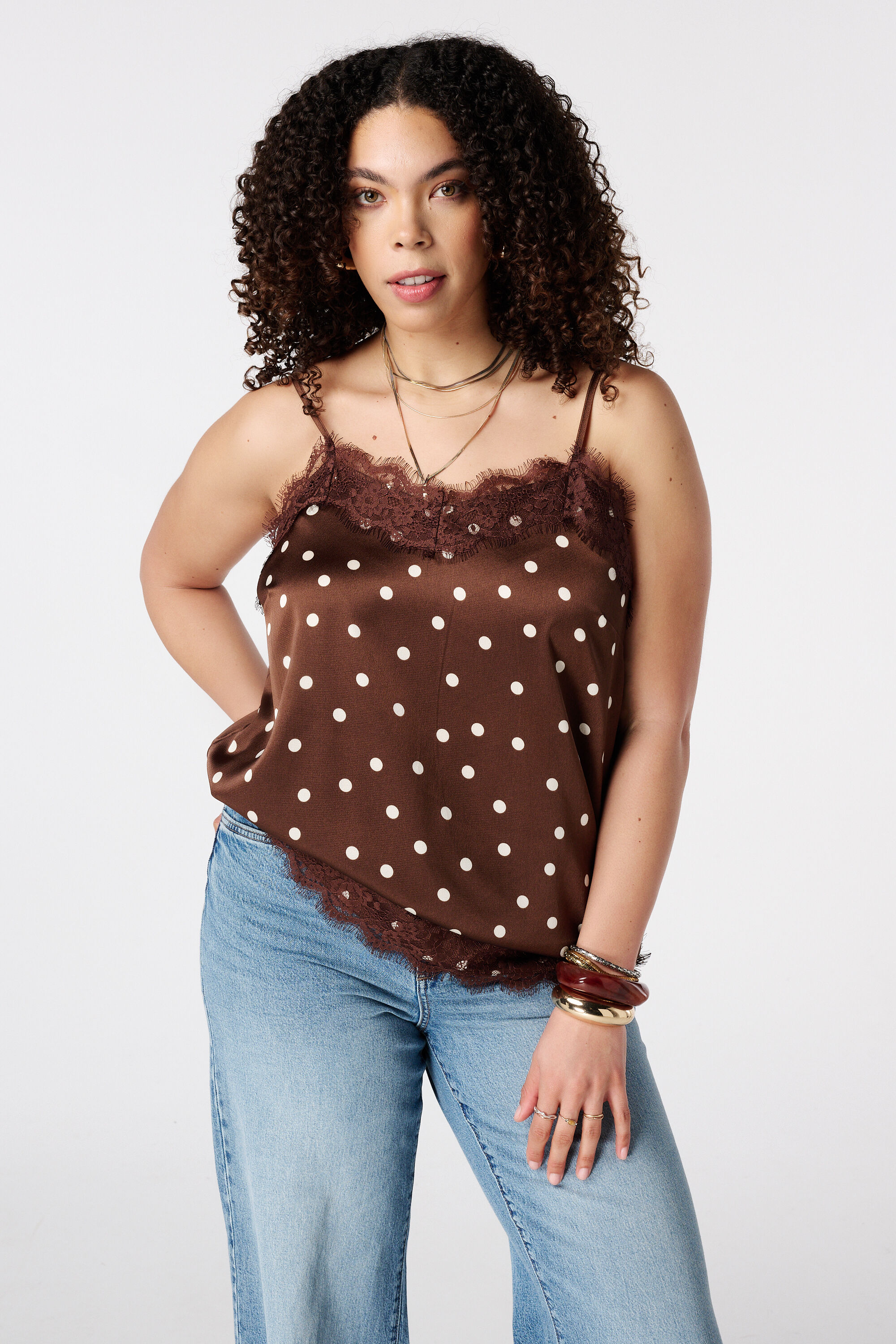 Polka dot blouse met kant image number 0