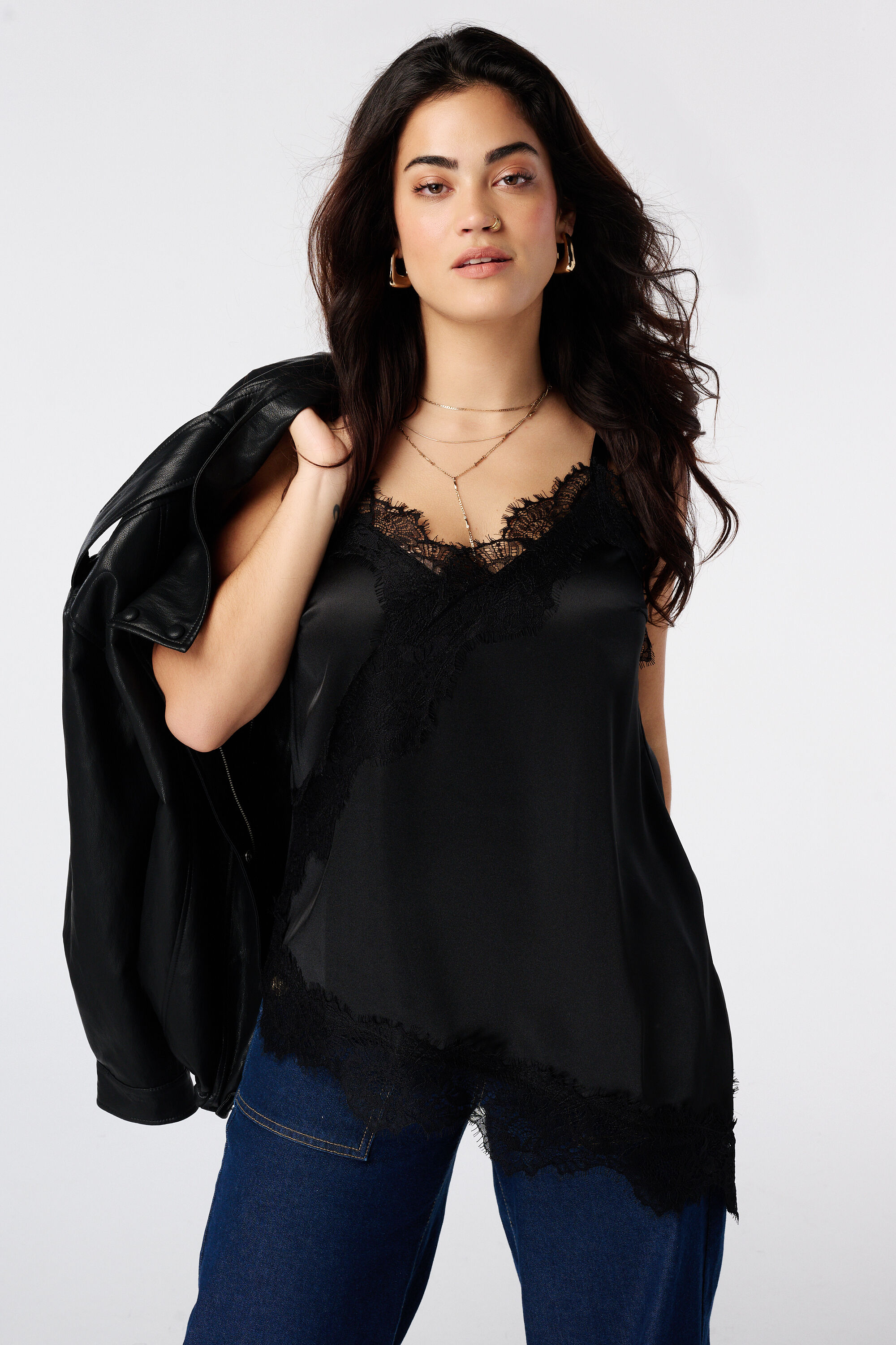 A-symmetrische blouse met kant