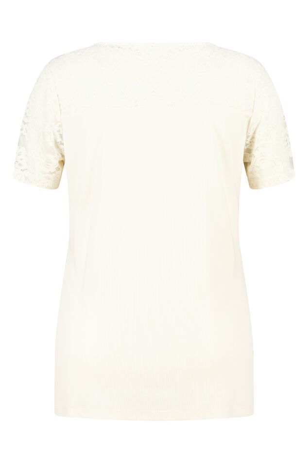 Rib t-shirt met kant  image number 2