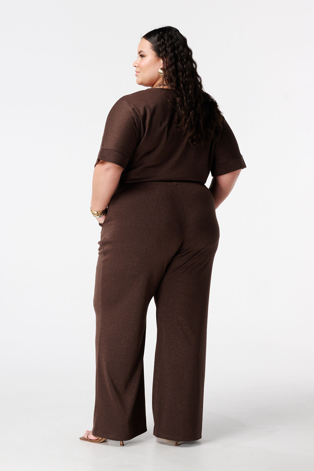 Wide leg broek met lurex image number 3