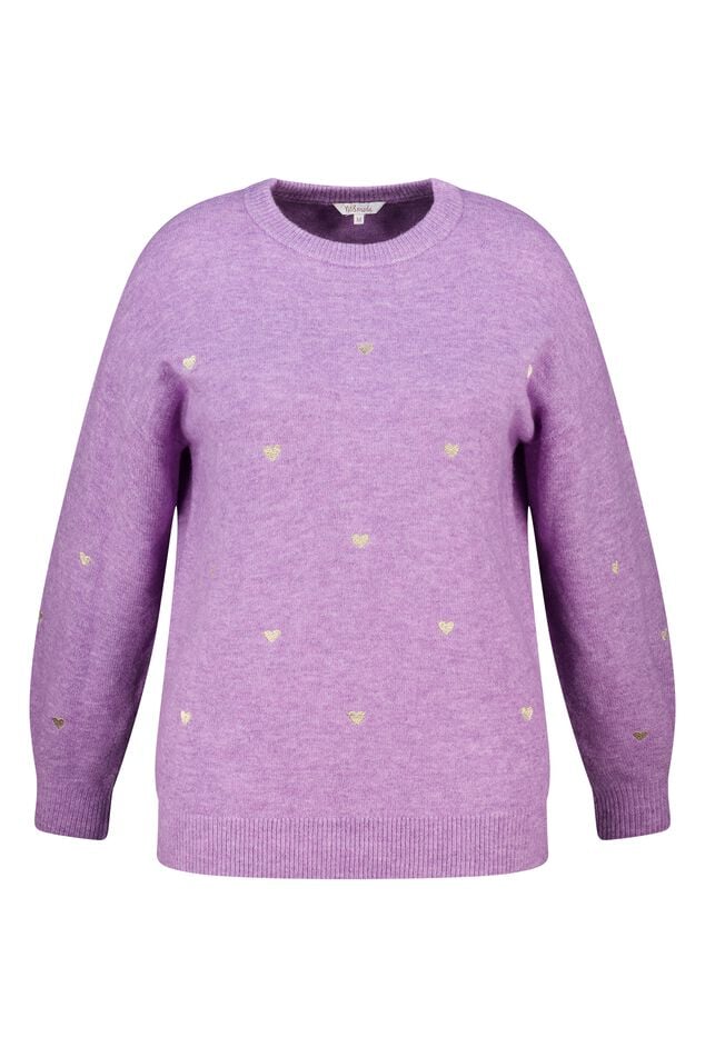 Fijn gebreide trui met geborduurde hartjes image number 1