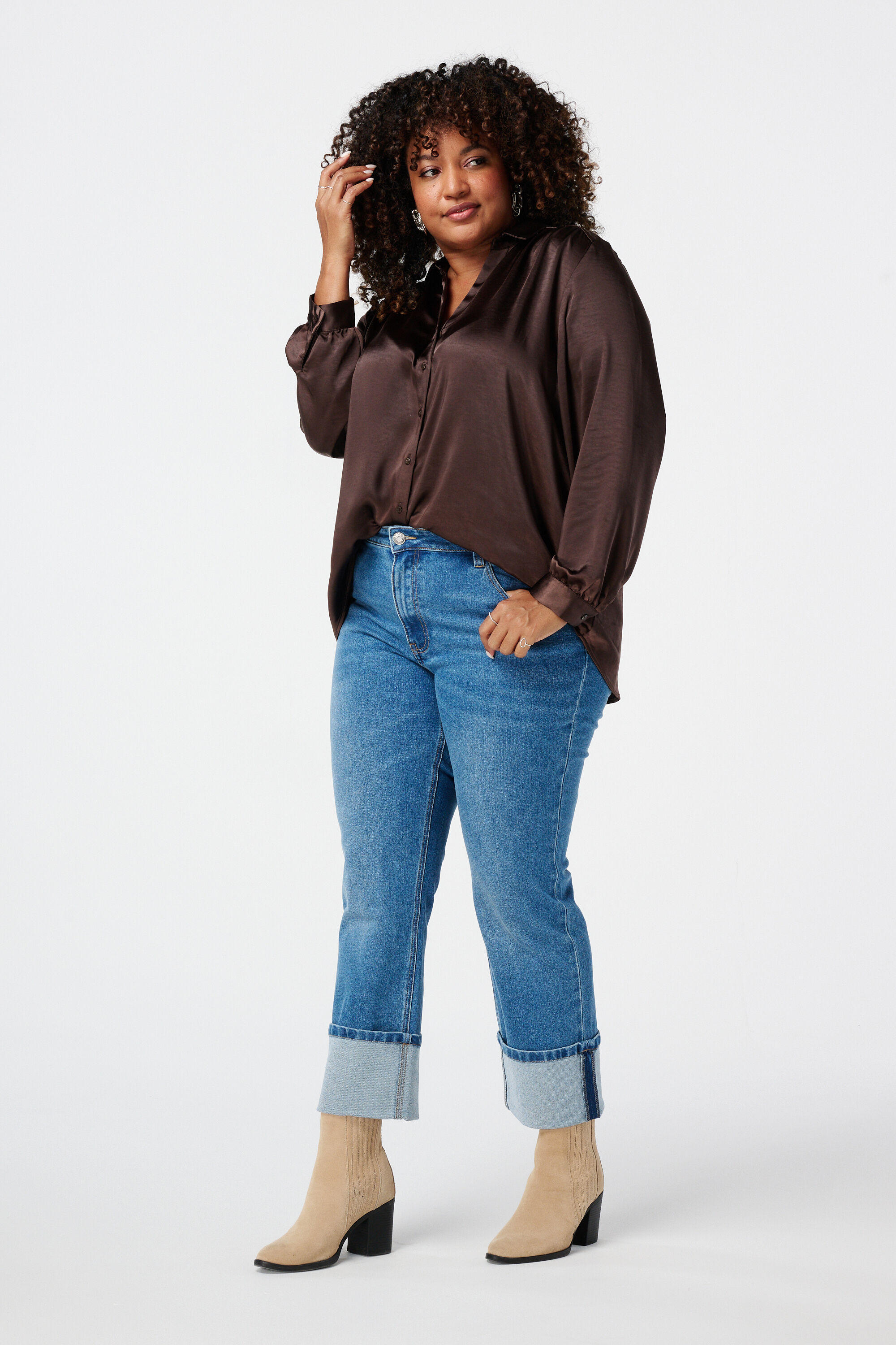 Ruimvallende blouse met satijn image number 5