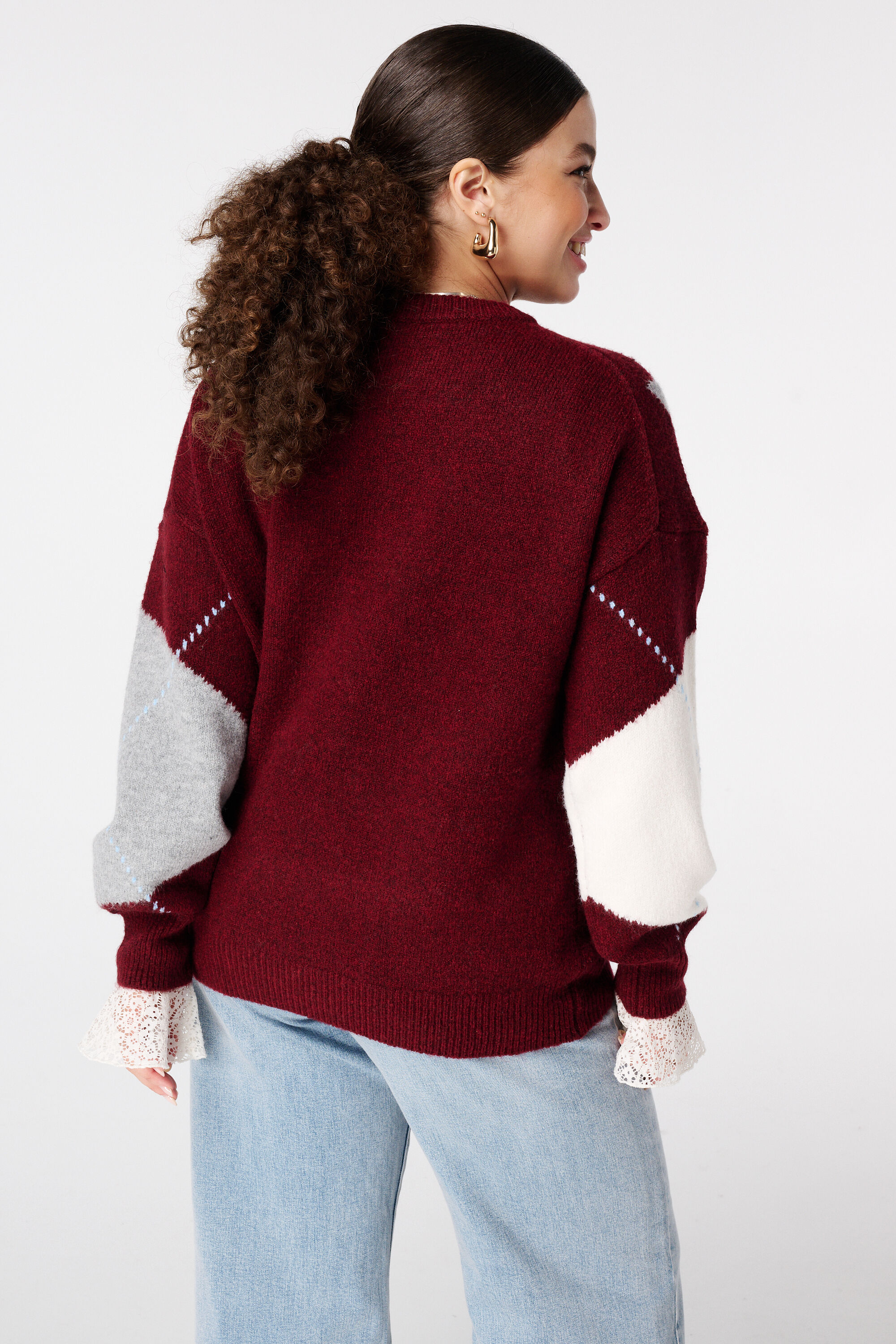 Gebreide trui met ruit patroon image number 3