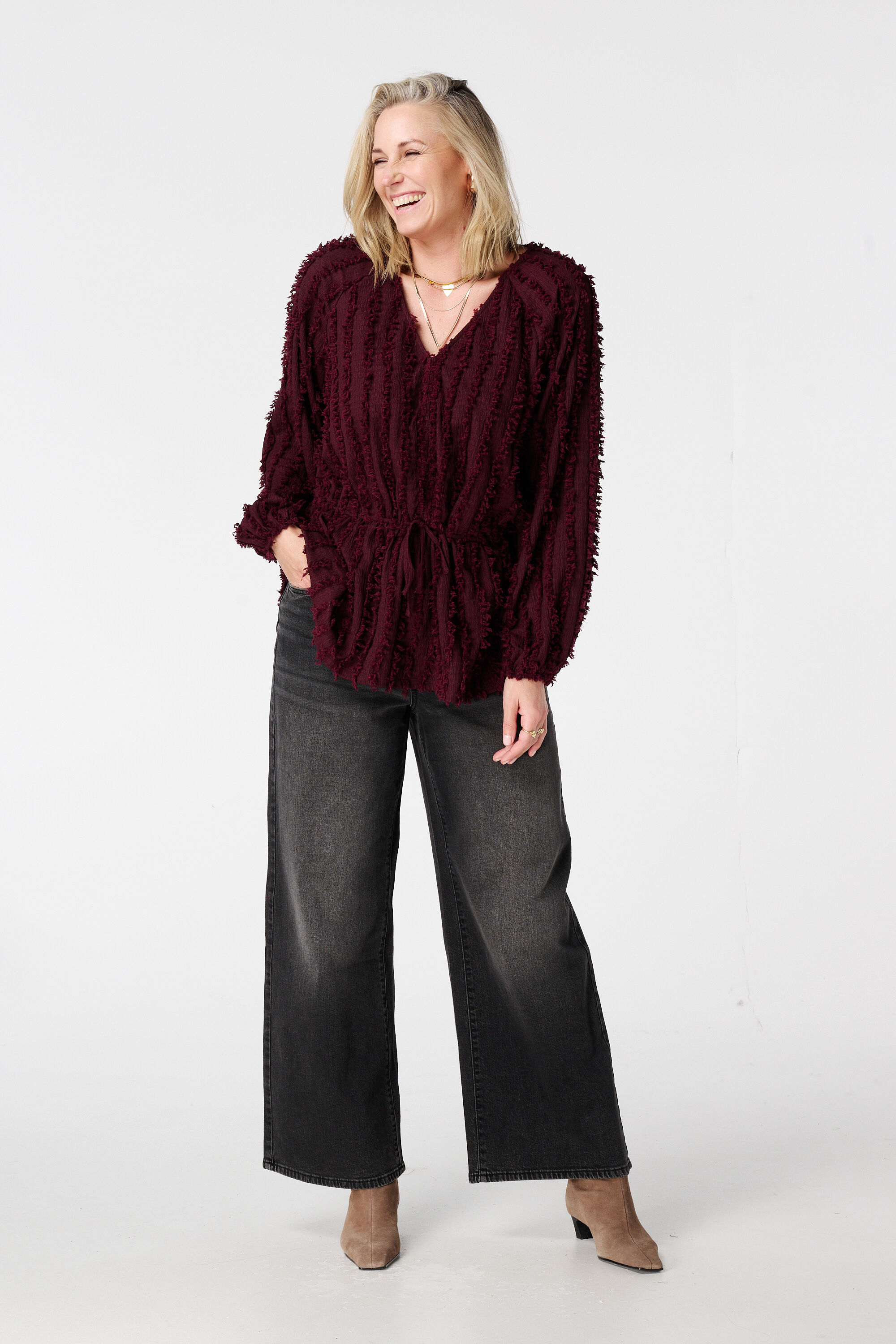 Harige jersey top met drawstring image number 5