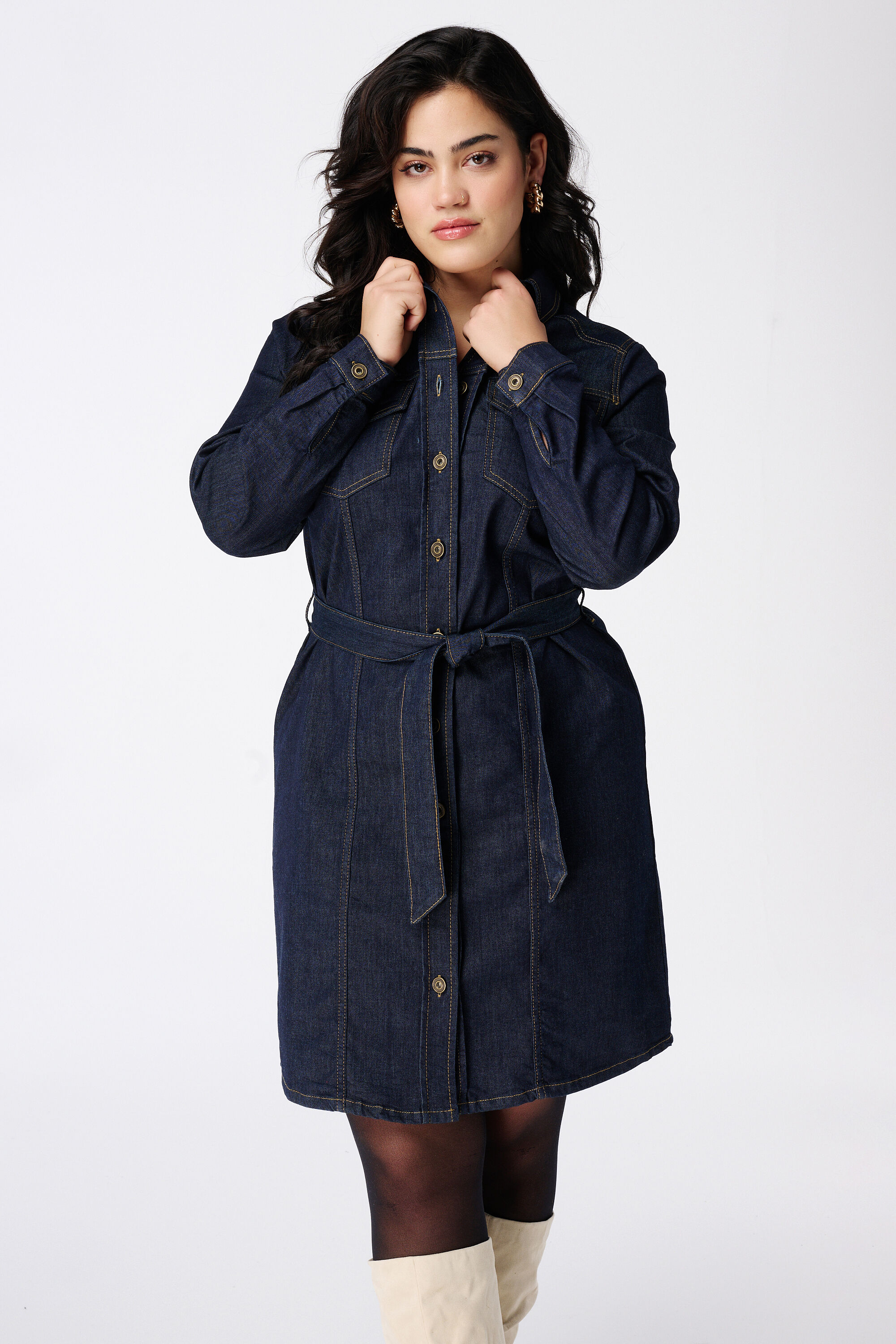 Denim jurk met ceintuur image number 5