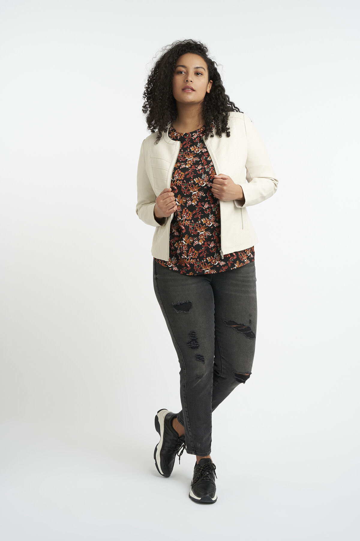 Imitatieleren bikerjack met ronde hals image number 5