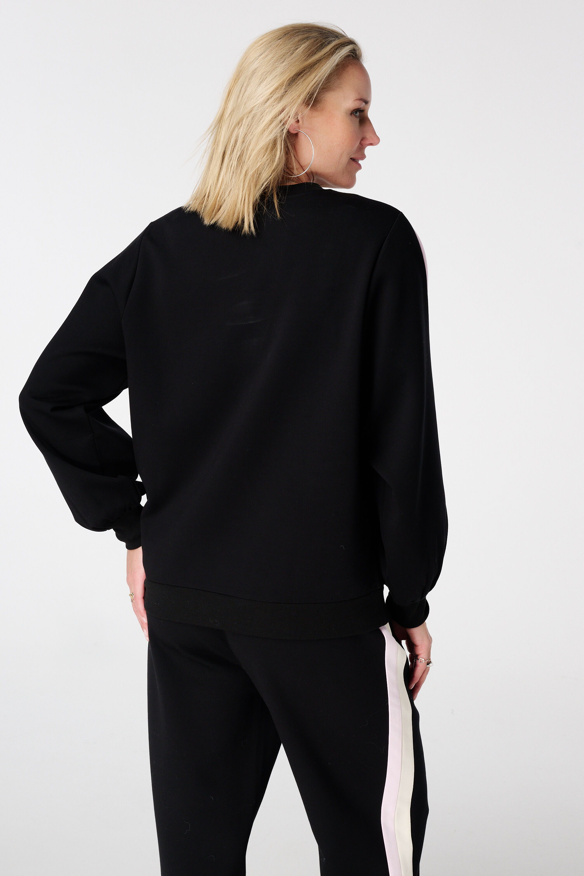 Sweater met ballonmouw en sportieve streep image number 3