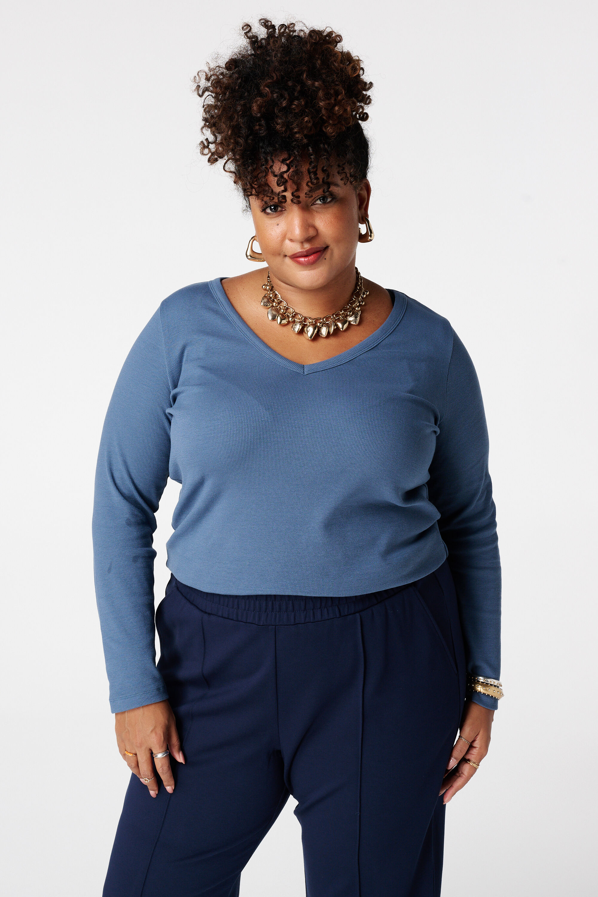 Geribde top met lange mouwen