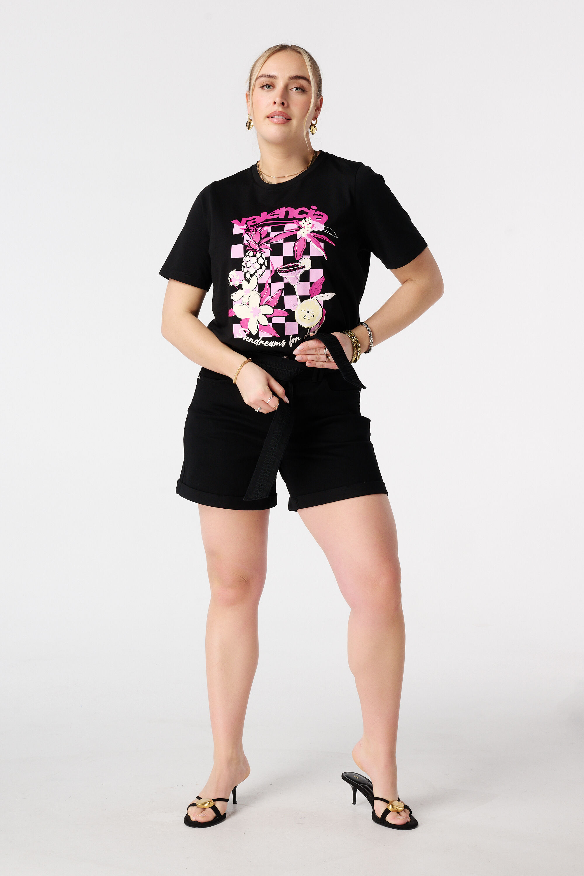 Denim short met tailleband