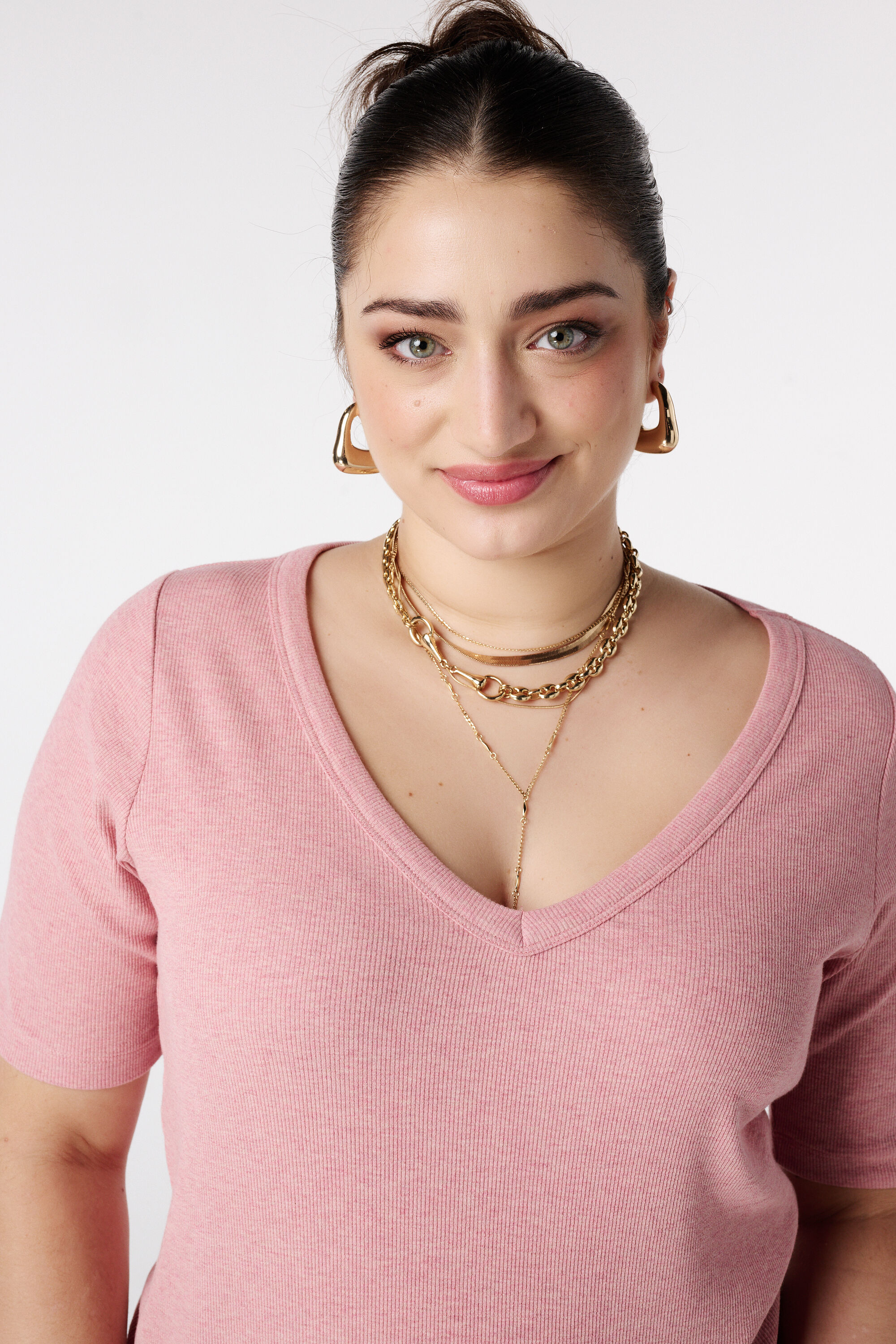 Ribstof top met v-hals image number 4