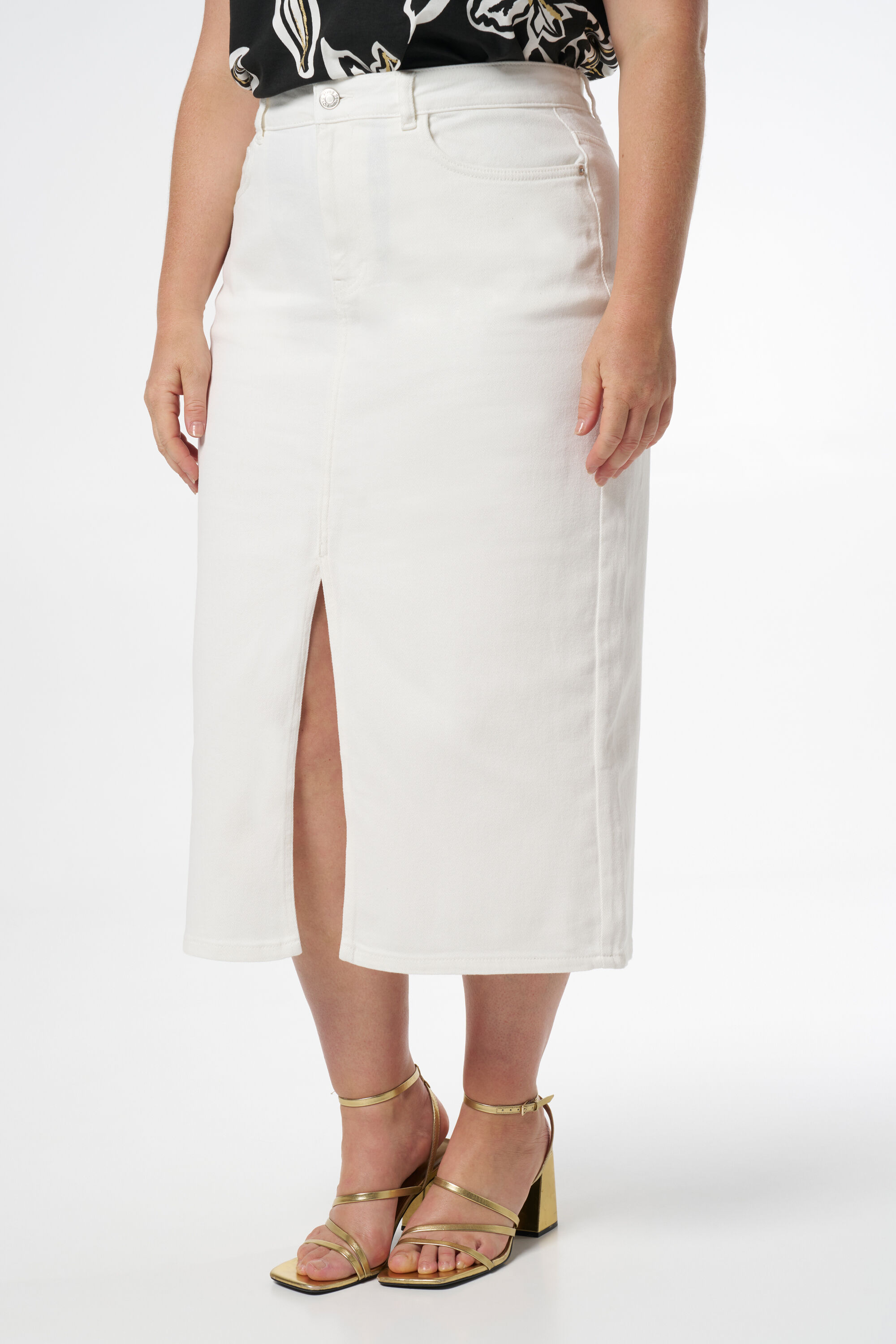 Midi denim rok met split image number 5