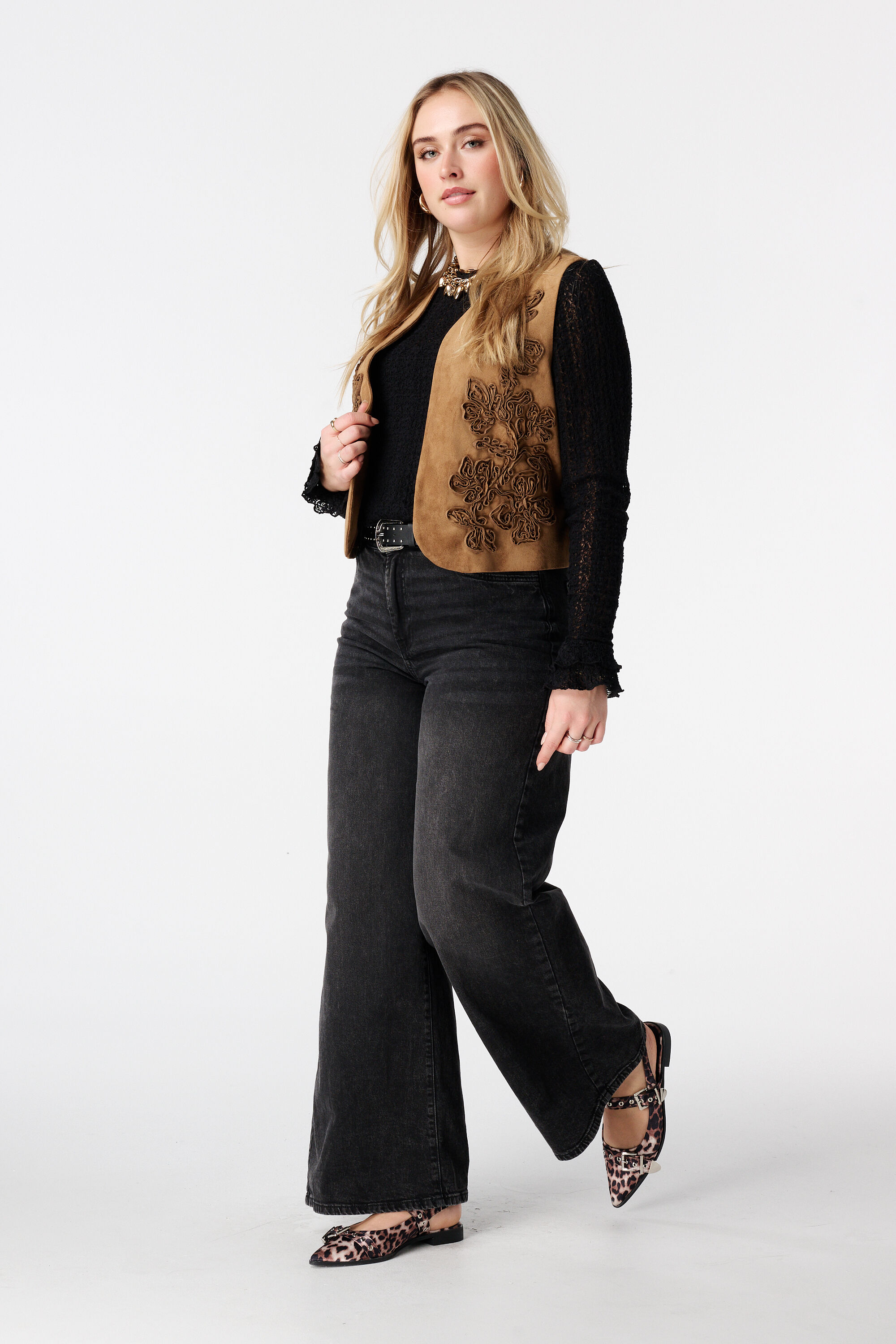 Wide leg jeans met hoge taille image number 0