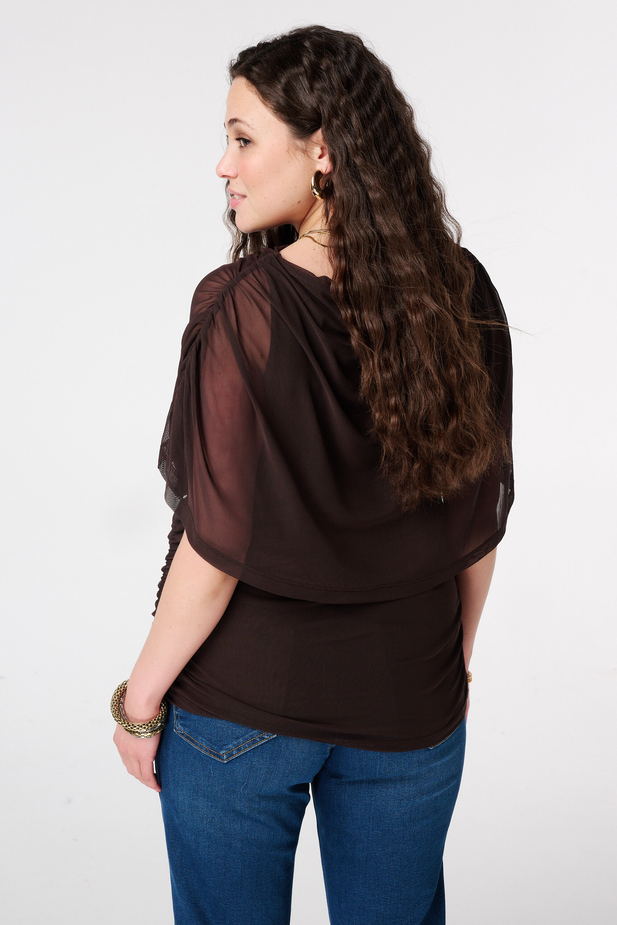 Mesh top met gedrapeerde mouwen image number 3