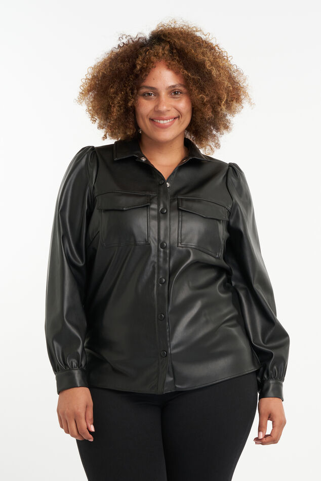Imitatieleren blouse met pofmouwen image number 0