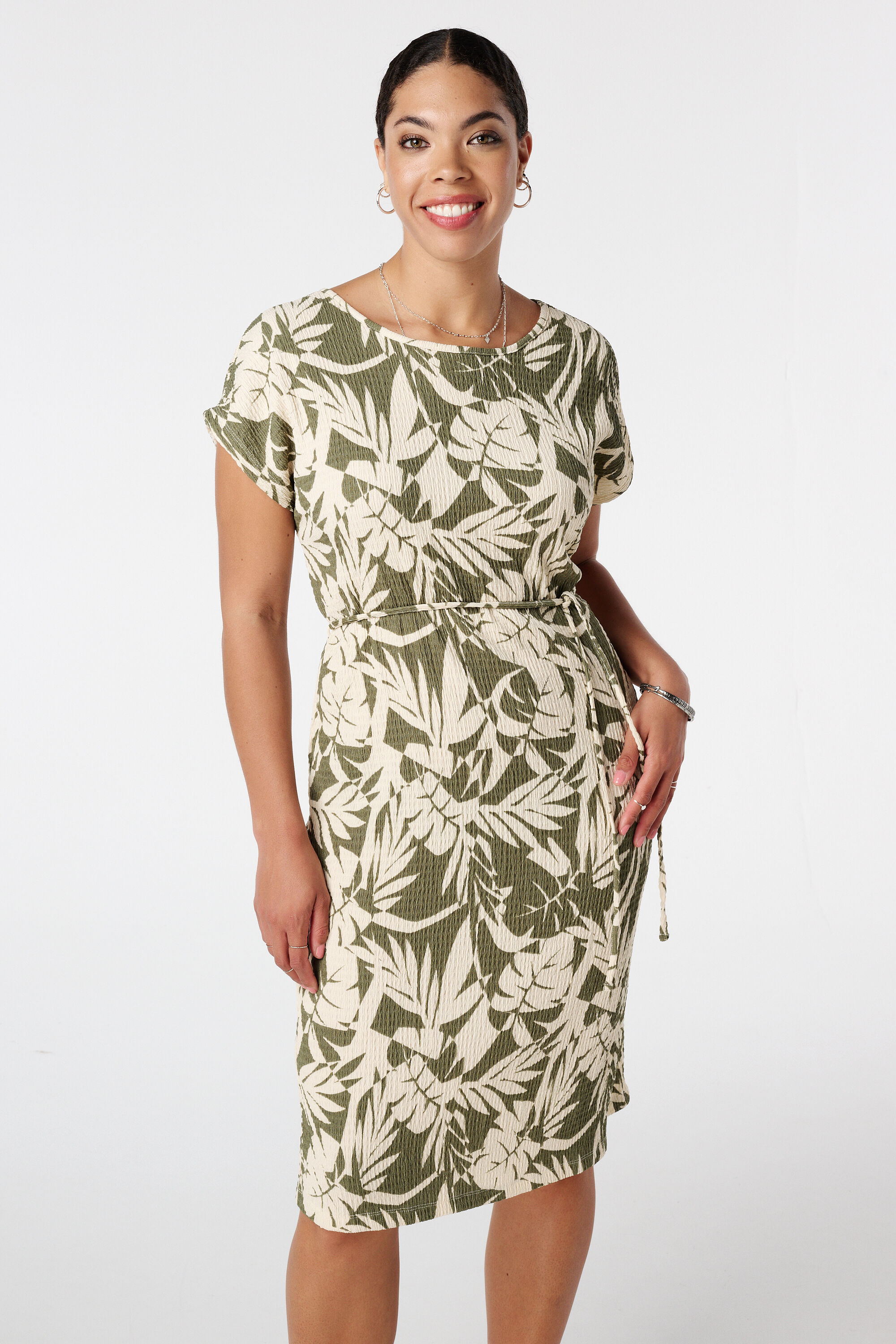 Midi jurk met print en strikkoord image number 5