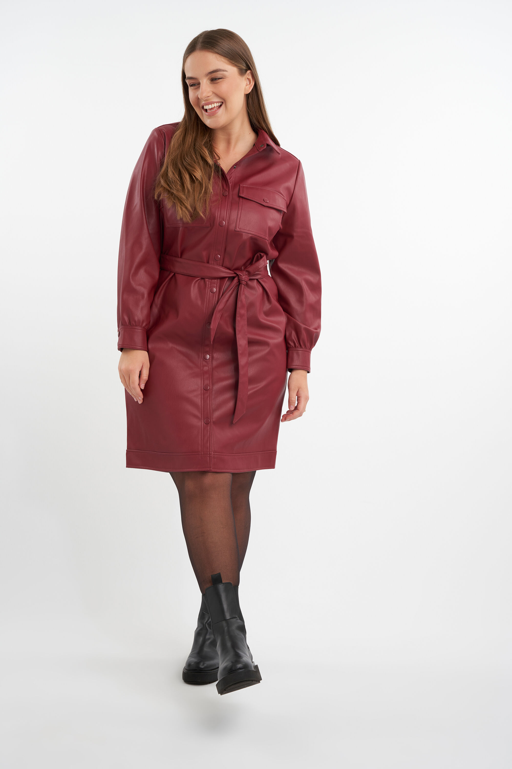 PU jurk met strikceintuur image number 6