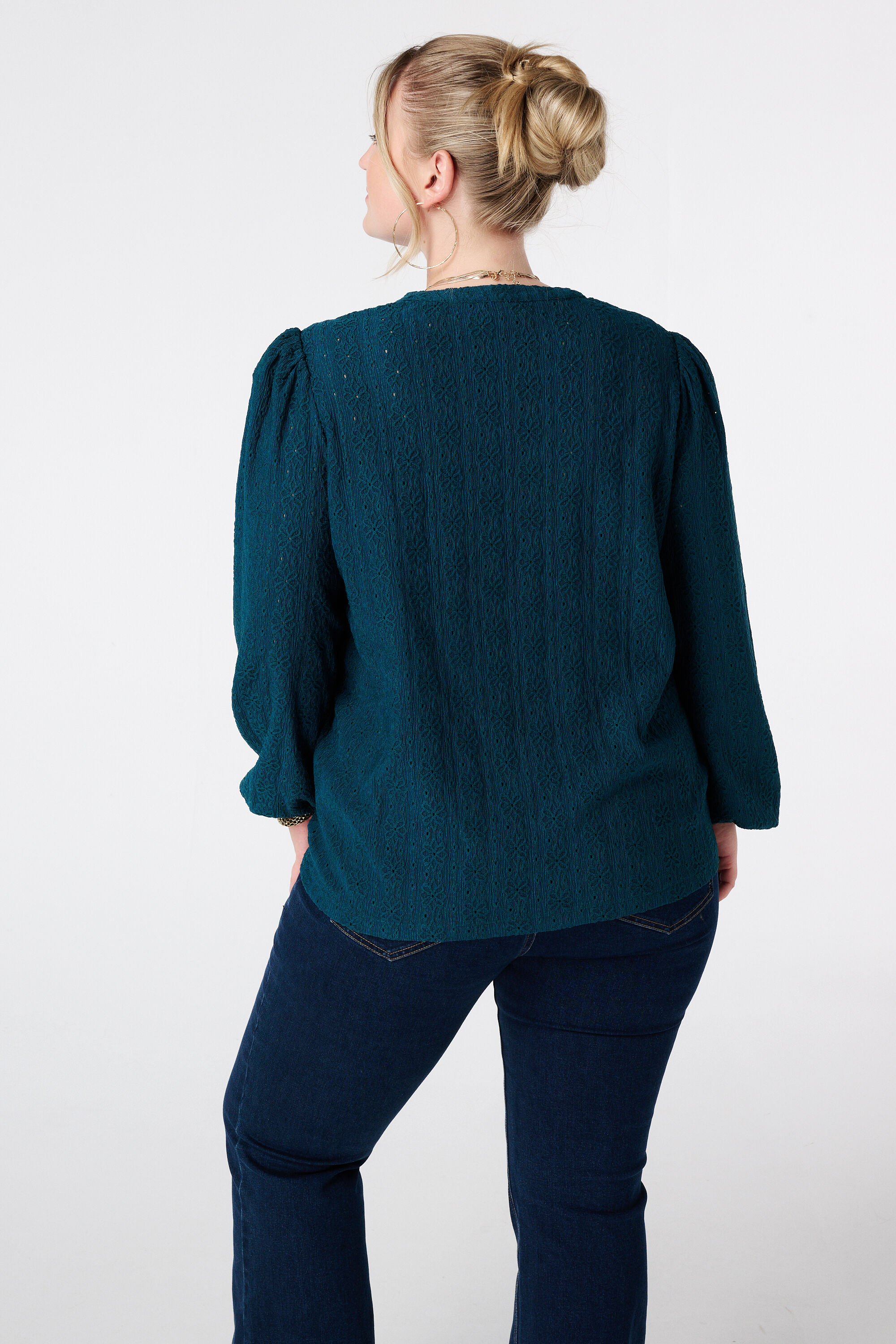 Jersey top met stretch met pofmouw image number 3