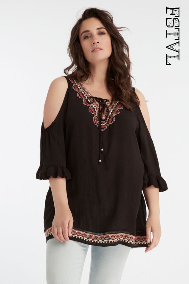 Cold shoulder blouse met borduursel image number 0