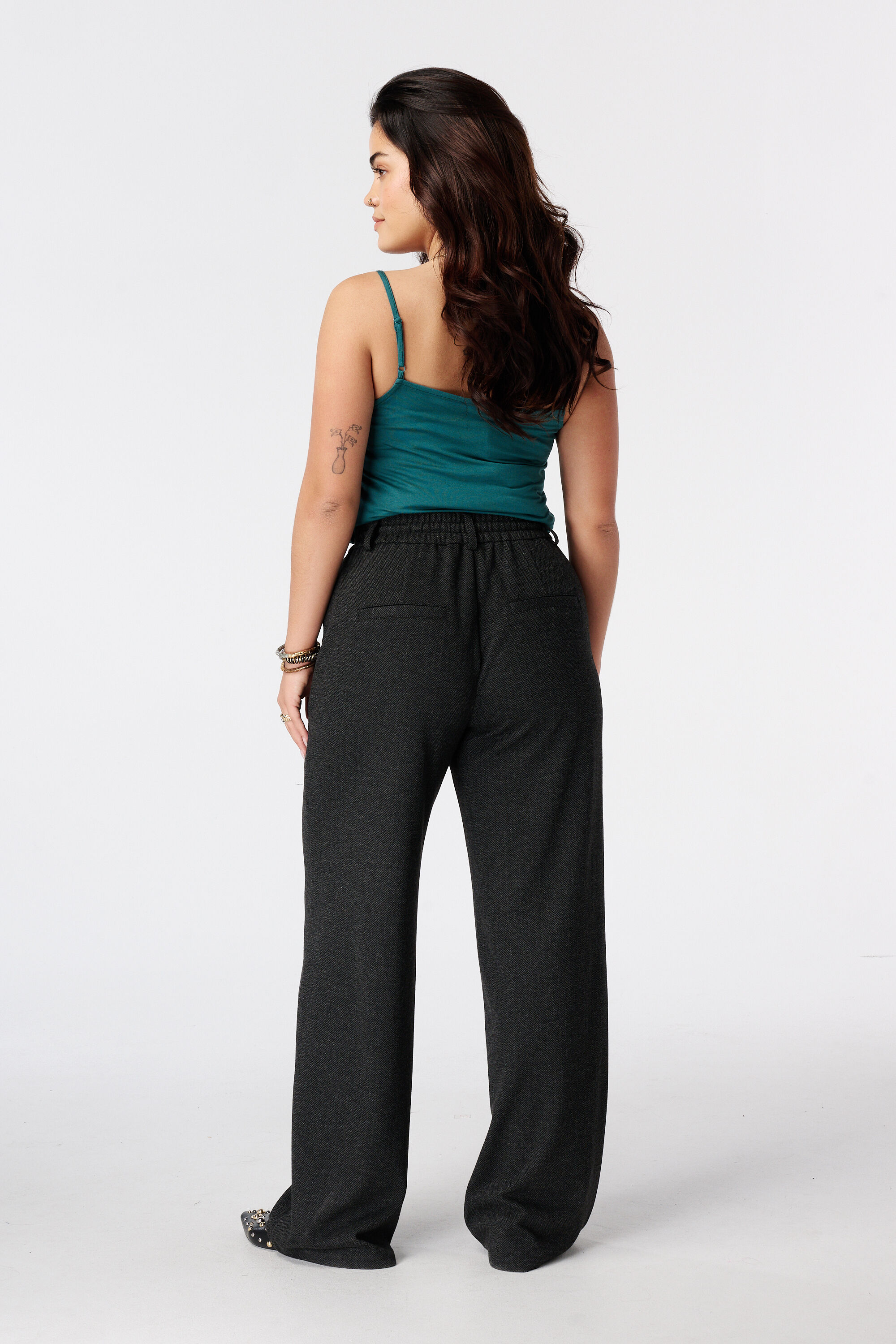 Broek met elastische taille en ruiten image number 3