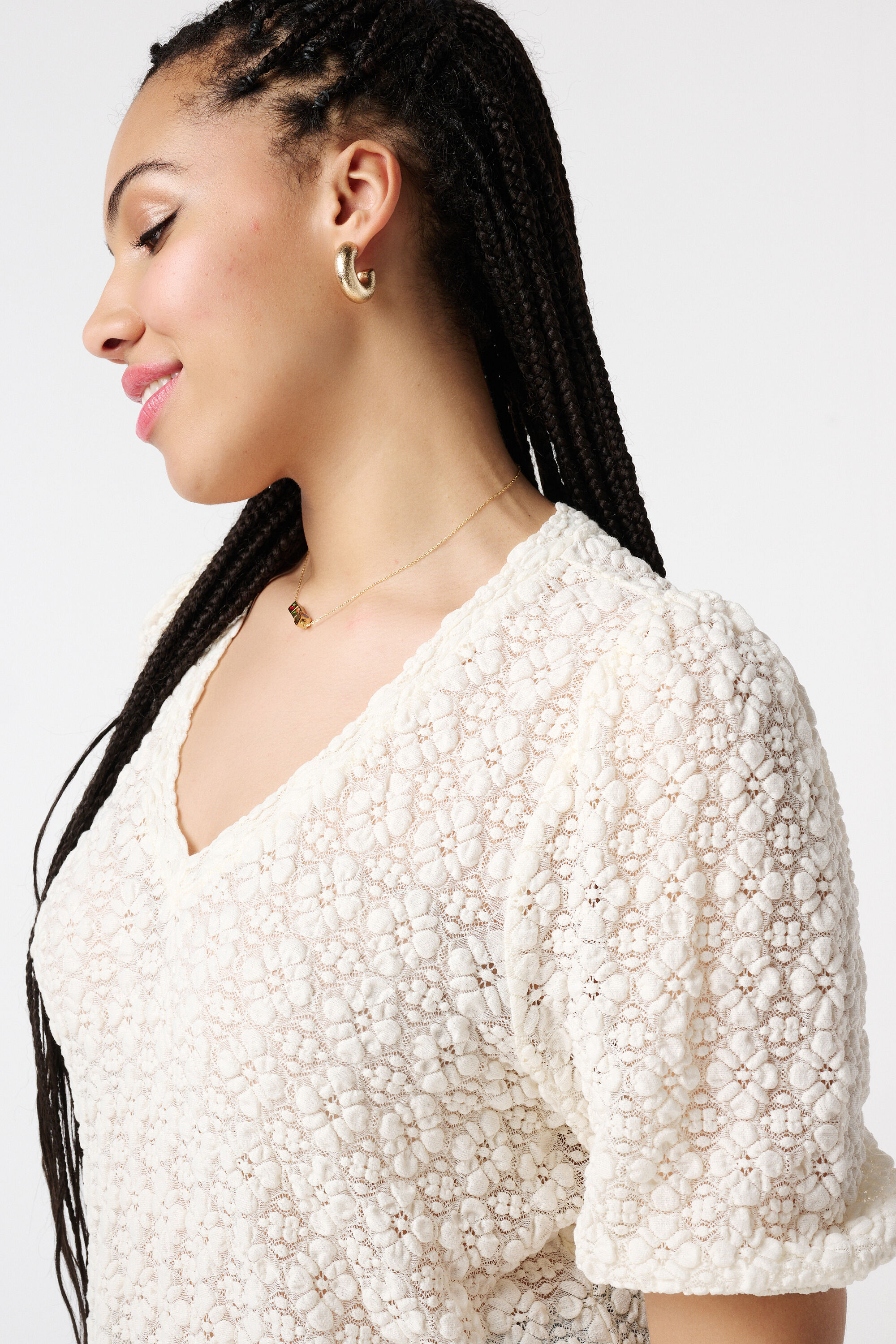 Kanten top met korte mouwen image number 4